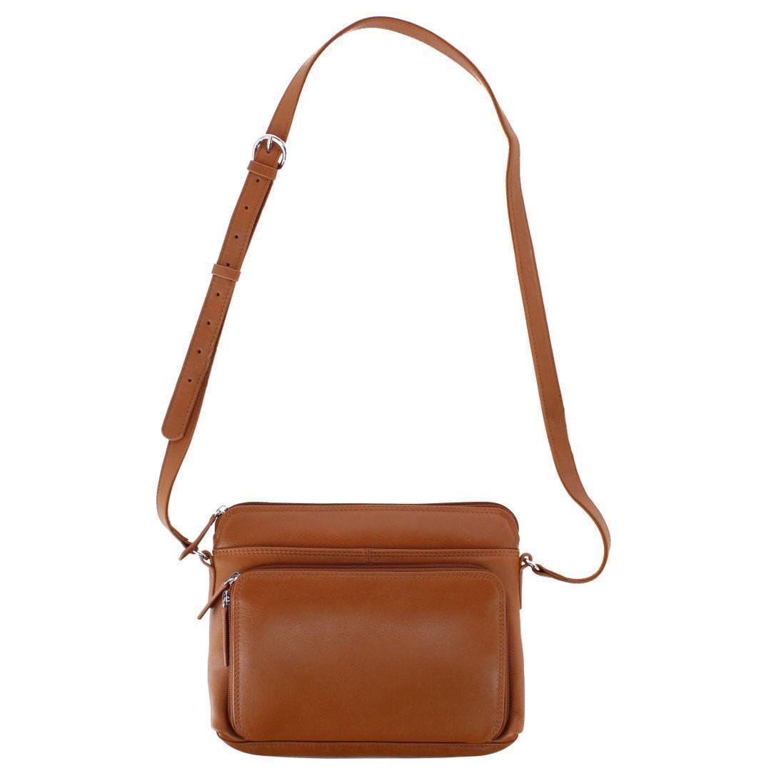 CTM® Women's Leather Shoulder Bag Purse with Side Organizer - Antique Saddle