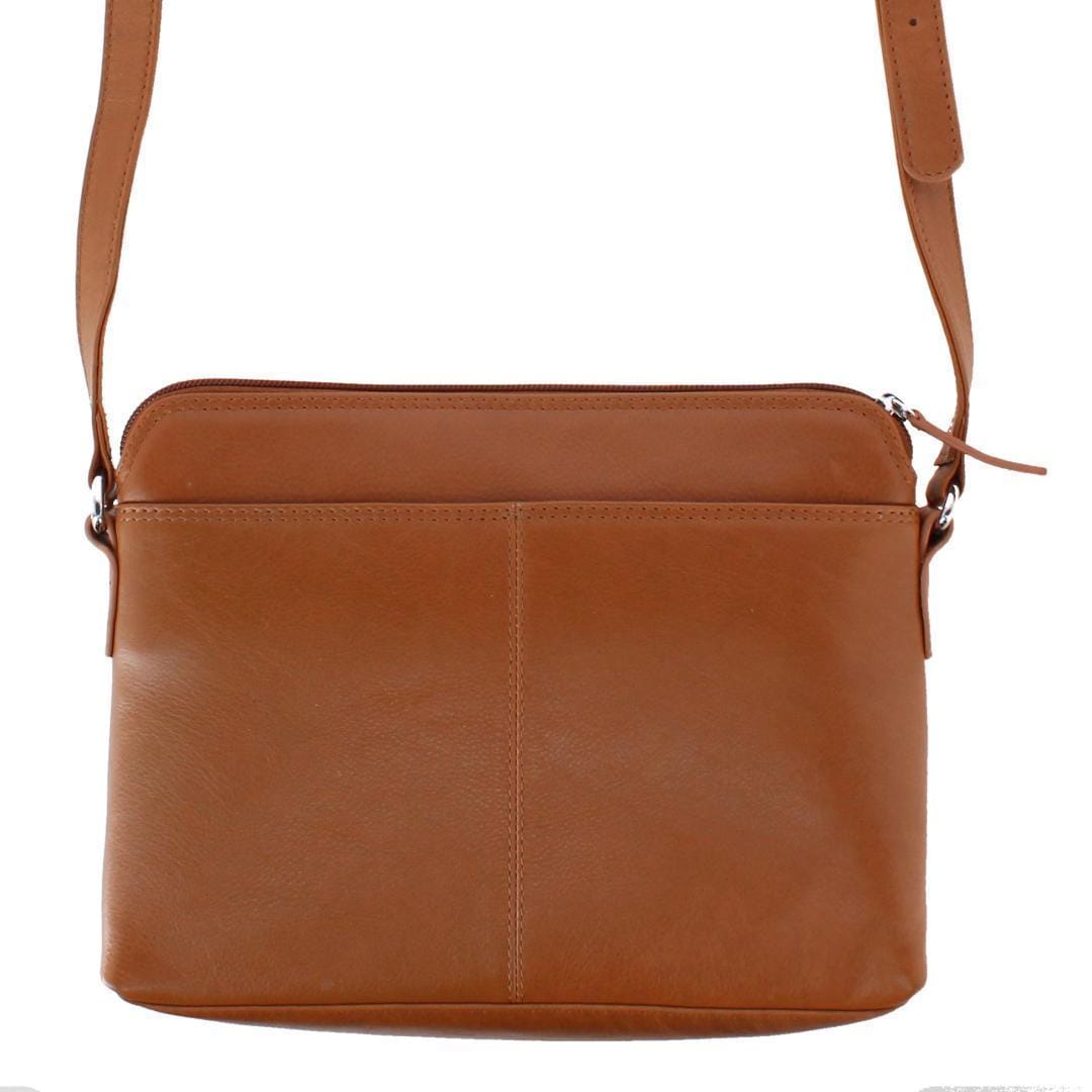 CTM® Women's Leather Shoulder Bag Purse with Side Organizer - Antique Saddle