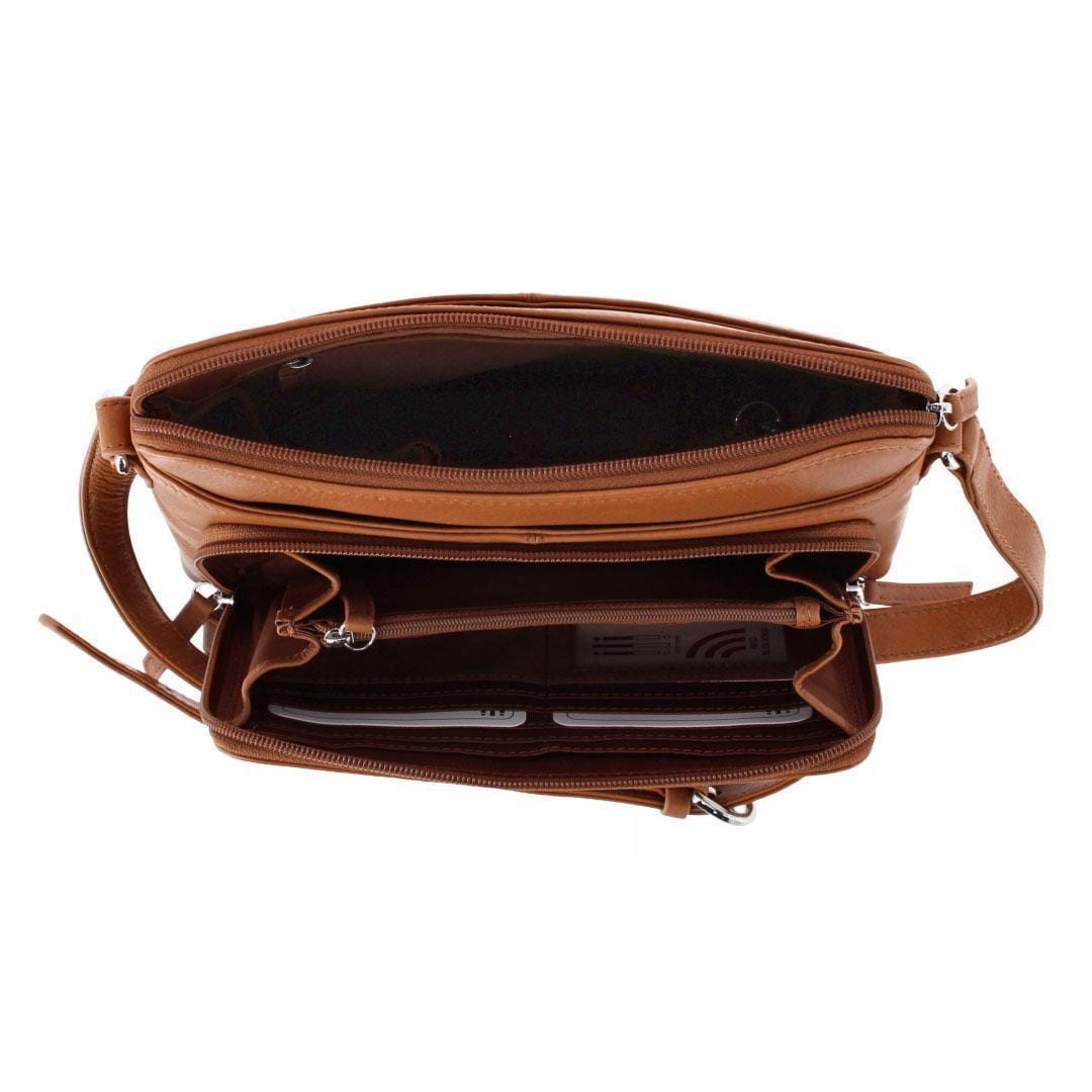 CTM® Women's Leather Shoulder Bag Purse with Side Organizer - Antique Saddle