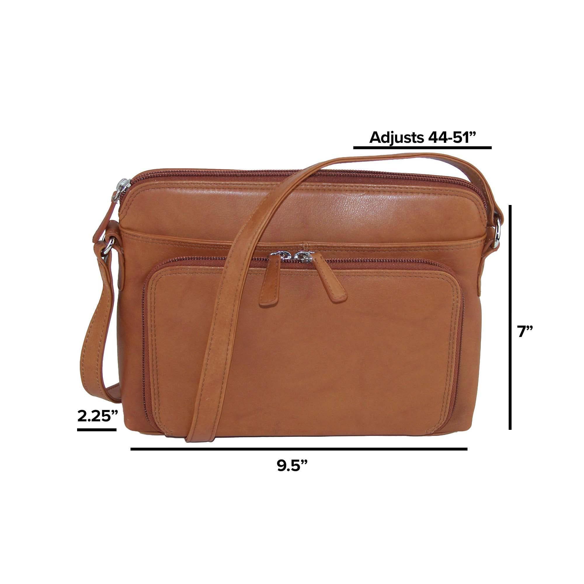 CTM® Women's Leather Shoulder Bag Purse with Side Organizer - Antique Saddle