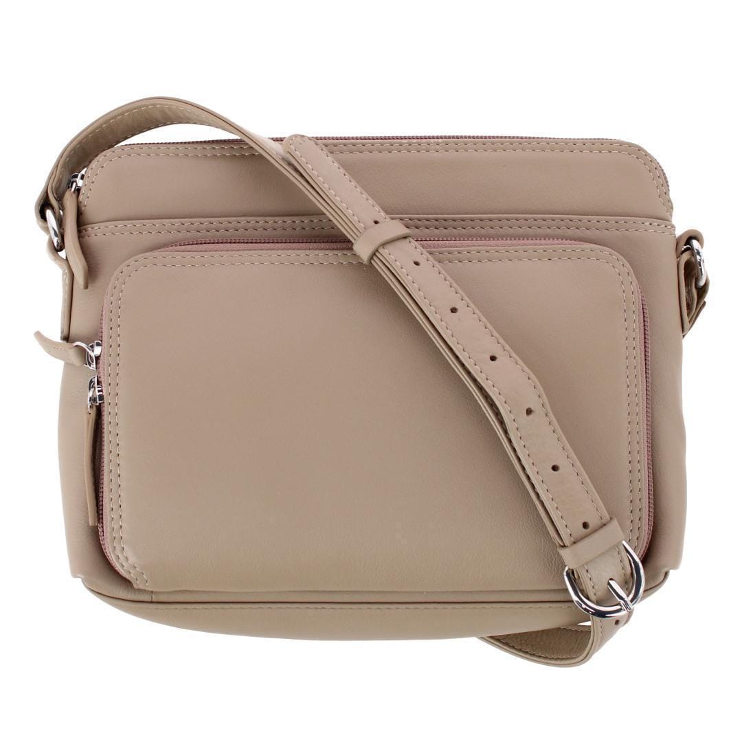 CTM® Women's Leather Shoulder Bag Purse with Side Organizer - Taupe