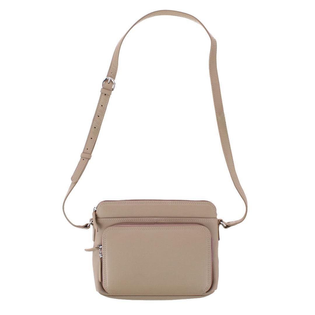 CTM® Women's Leather Shoulder Bag Purse with Side Organizer - Taupe