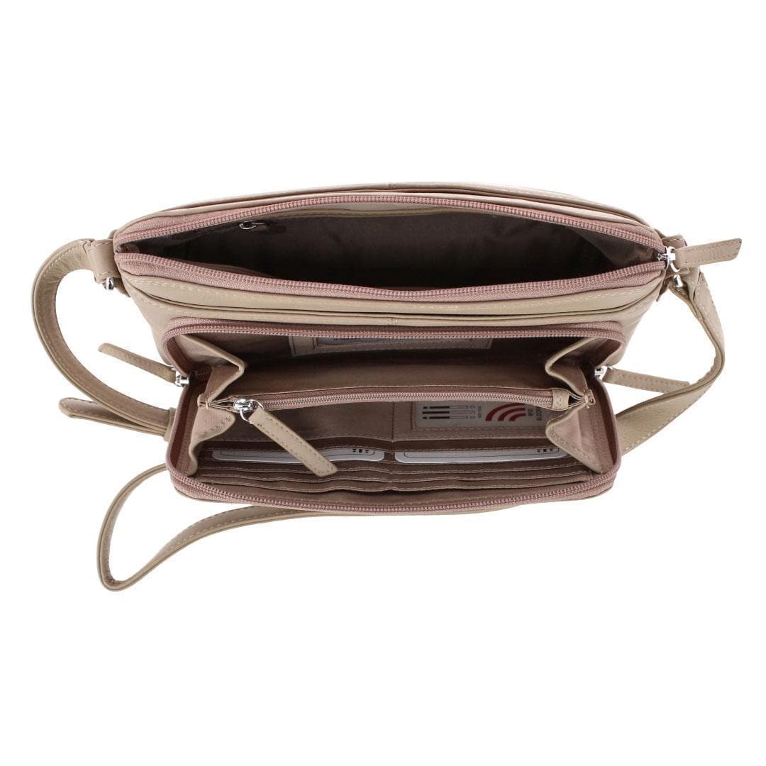 CTM® Women's Leather Shoulder Bag Purse with Side Organizer - Taupe