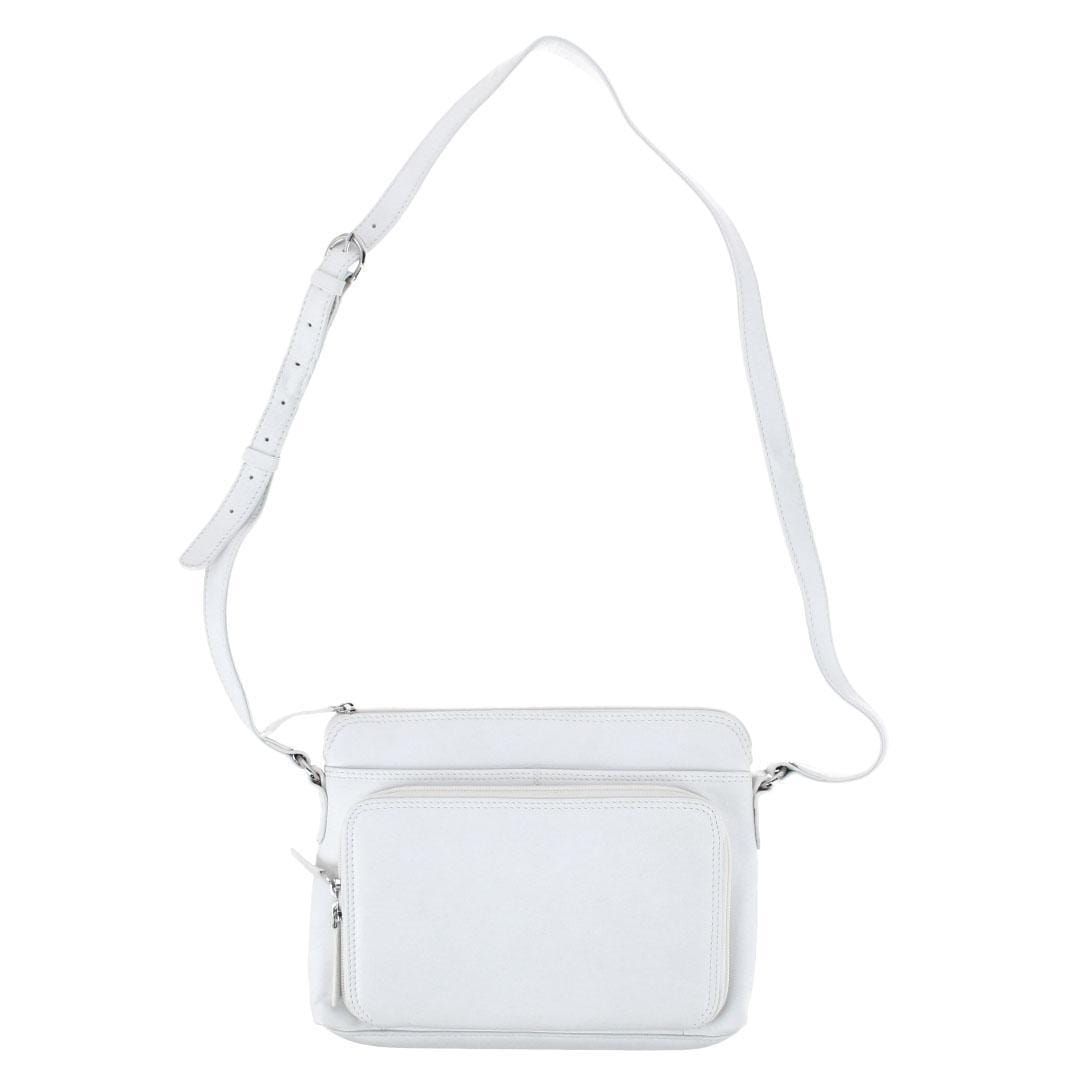 CTM® Women's Leather Shoulder Bag Purse with Side Organizer - White
