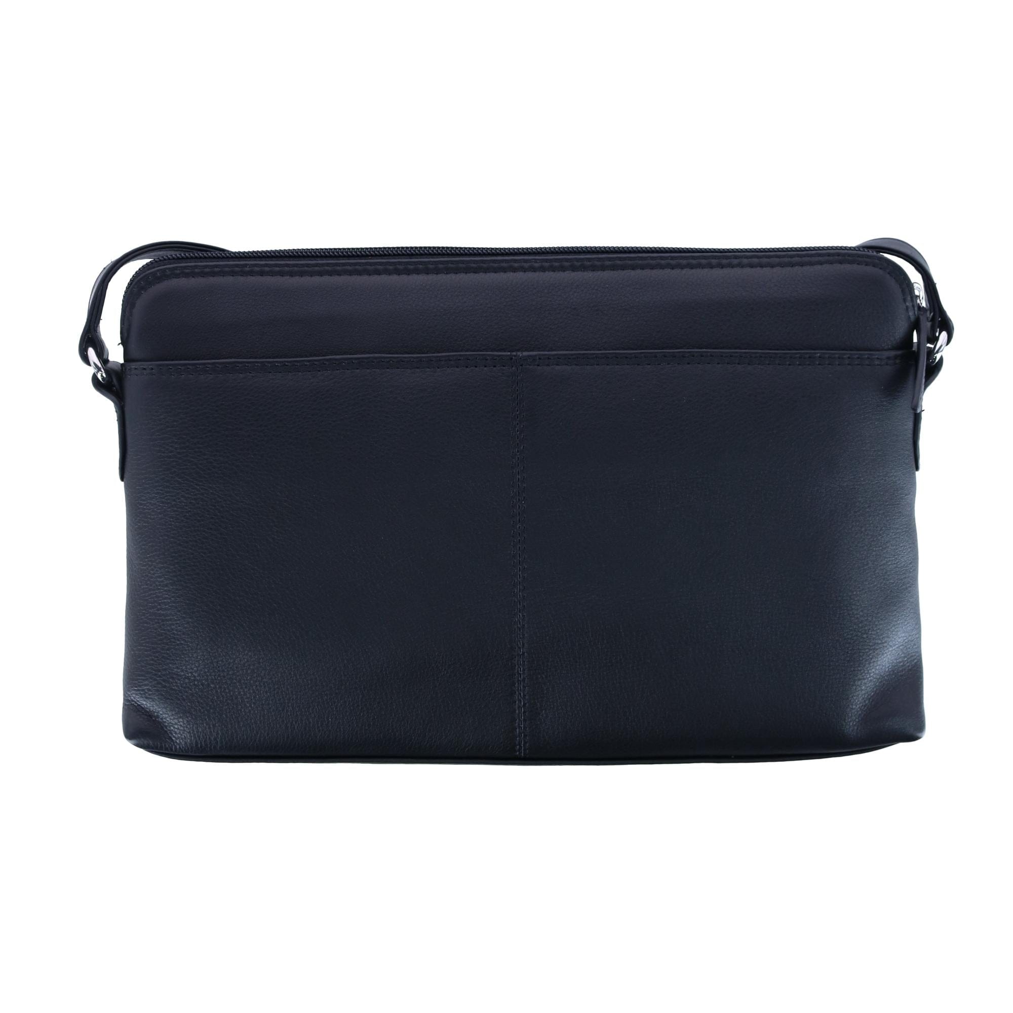 CTM® Women's Leather Shoulder Bag Purse w/ Side Organizer (Larger Version) - Black