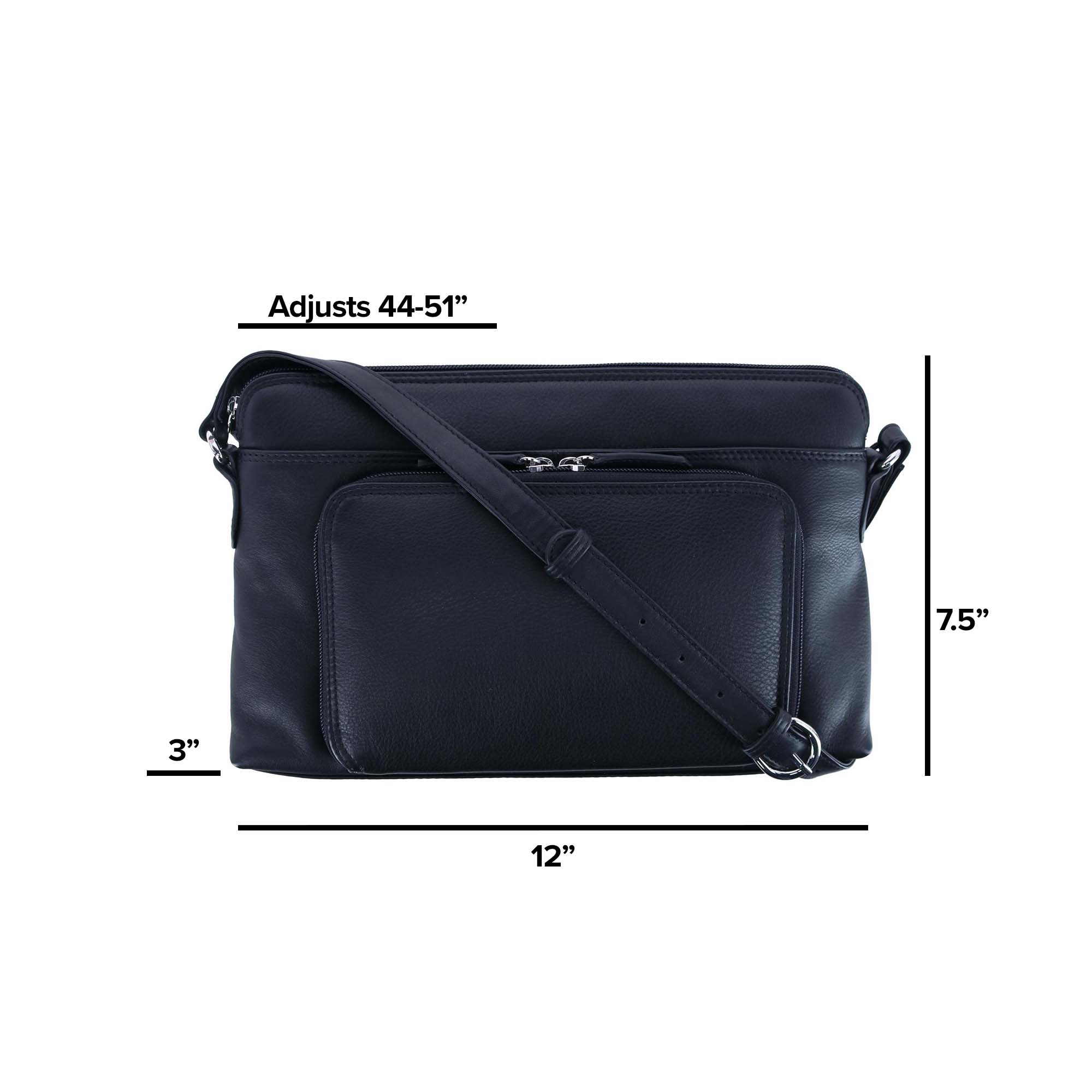CTM® Women's Leather Shoulder Bag Purse w/ Side Organizer (Larger Version) - Black