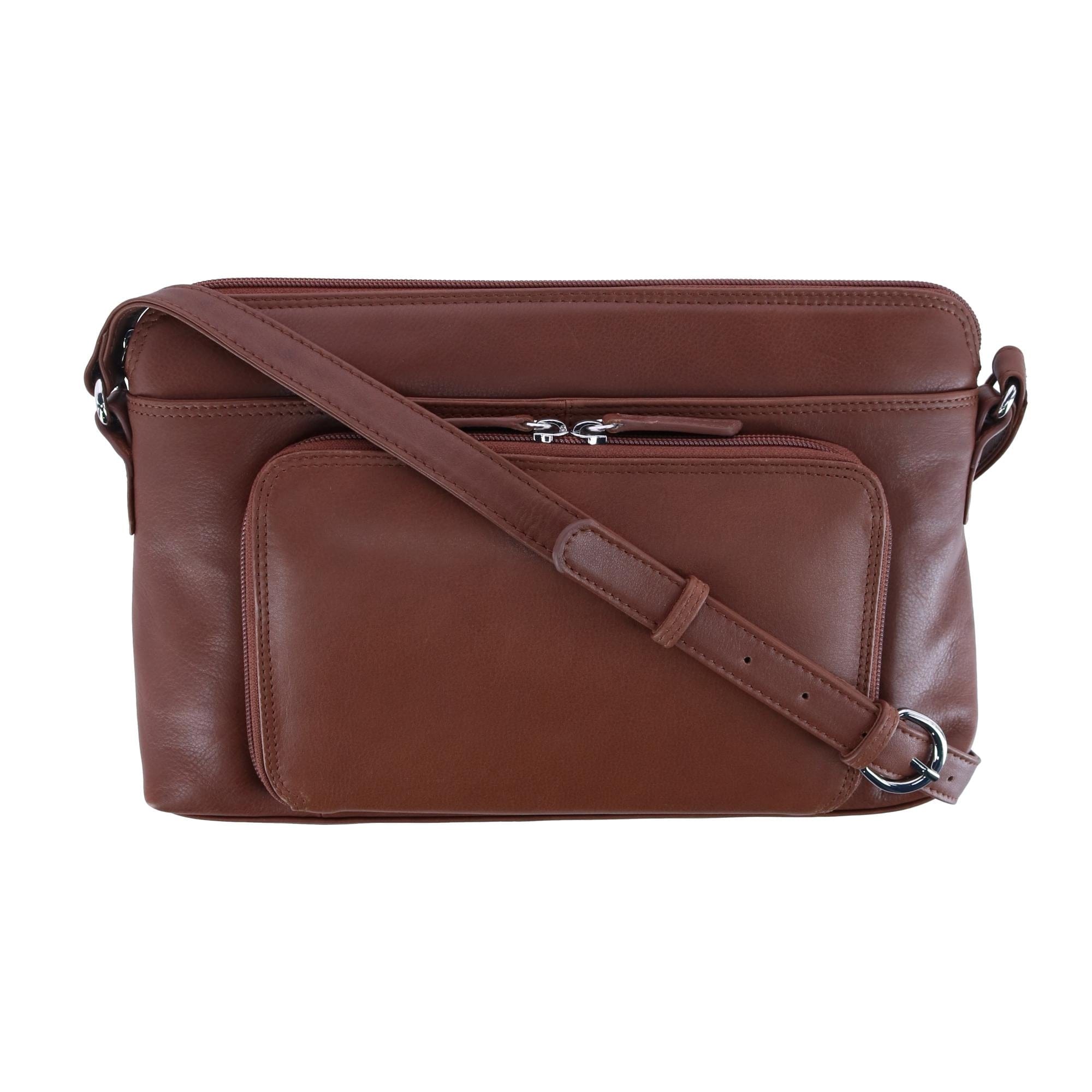 CTM® Women's Leather Shoulder Bag Purse w/ Side Organizer (Larger Version) - Toffee
