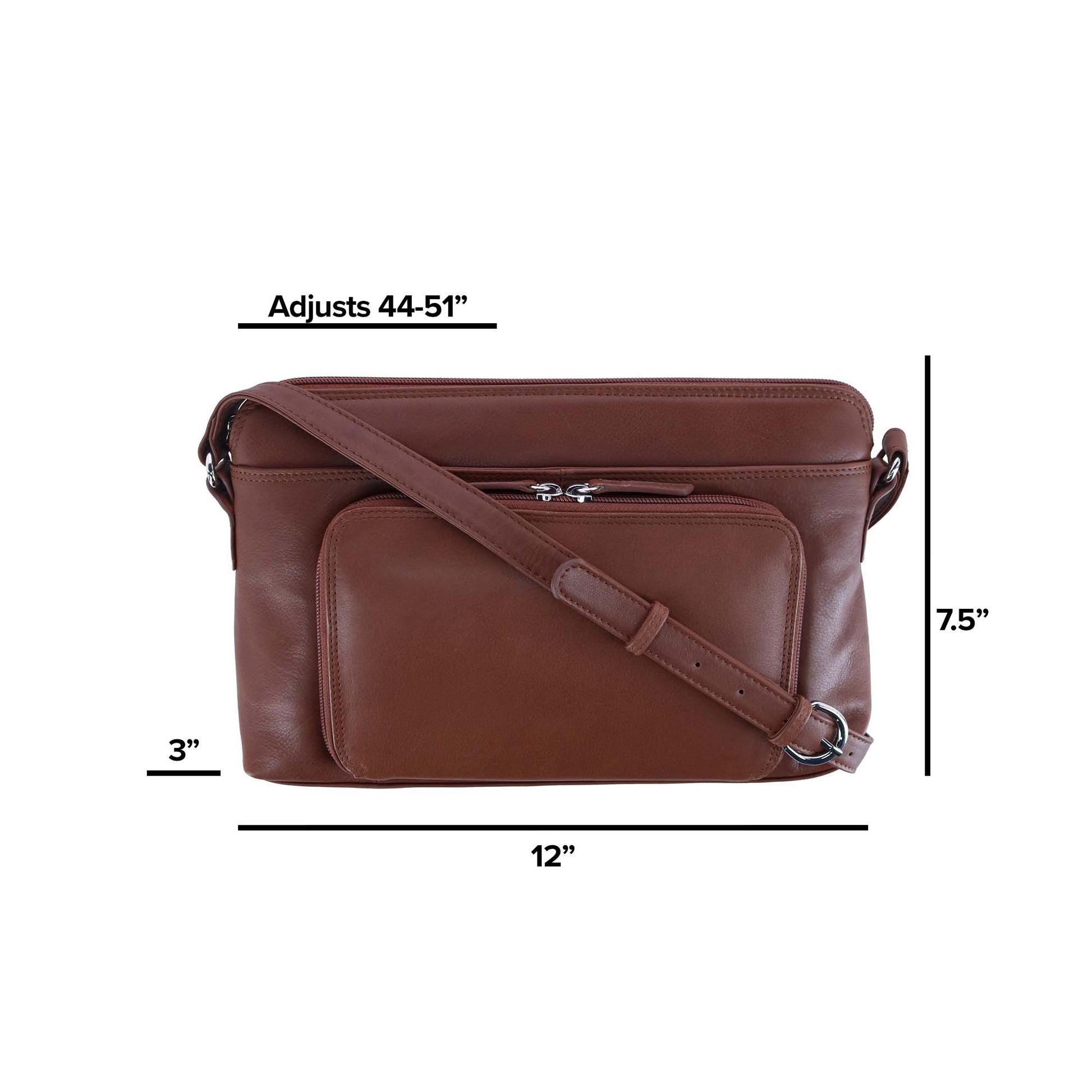 CTM® Women's Leather Shoulder Bag Purse w/ Side Organizer (Larger Version) - Toffee