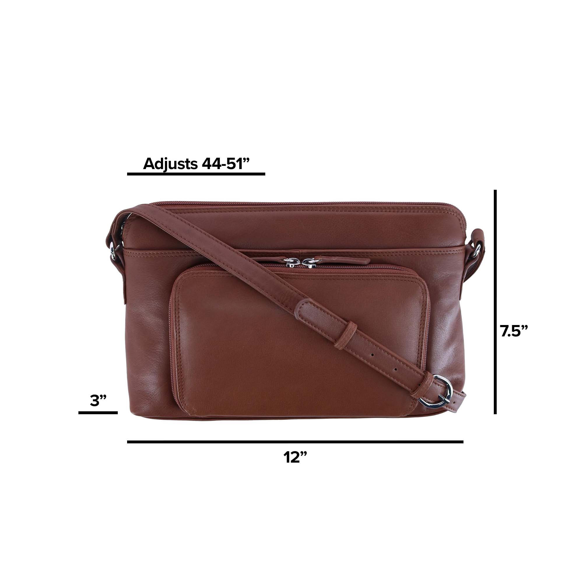 CTM® Women's Leather Shoulder Bag Purse w/ Side Organizer (Larger Version) - Toffee