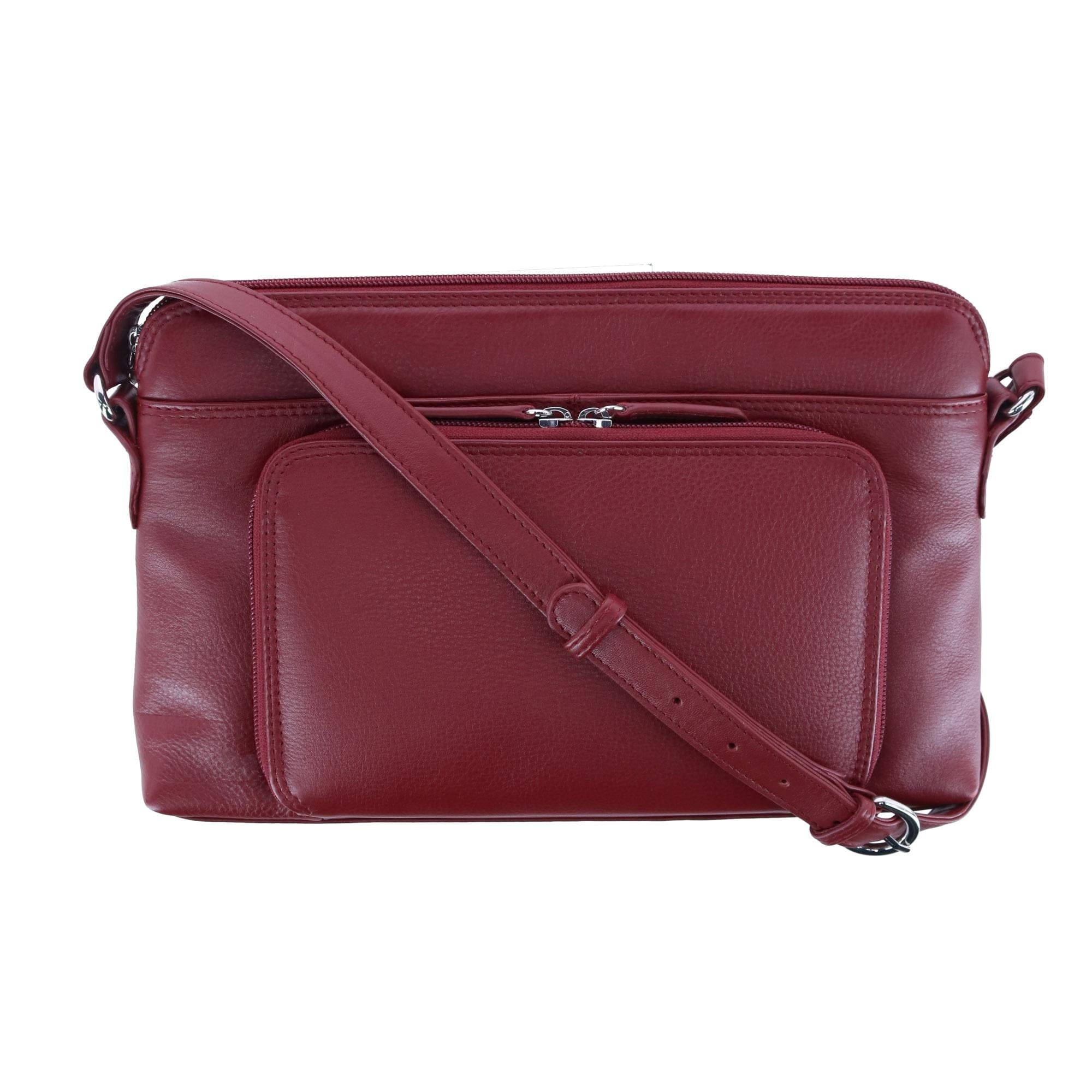 CTM® Women's Leather Shoulder Bag Purse w/ Side Organizer (Larger Version) - Merlot