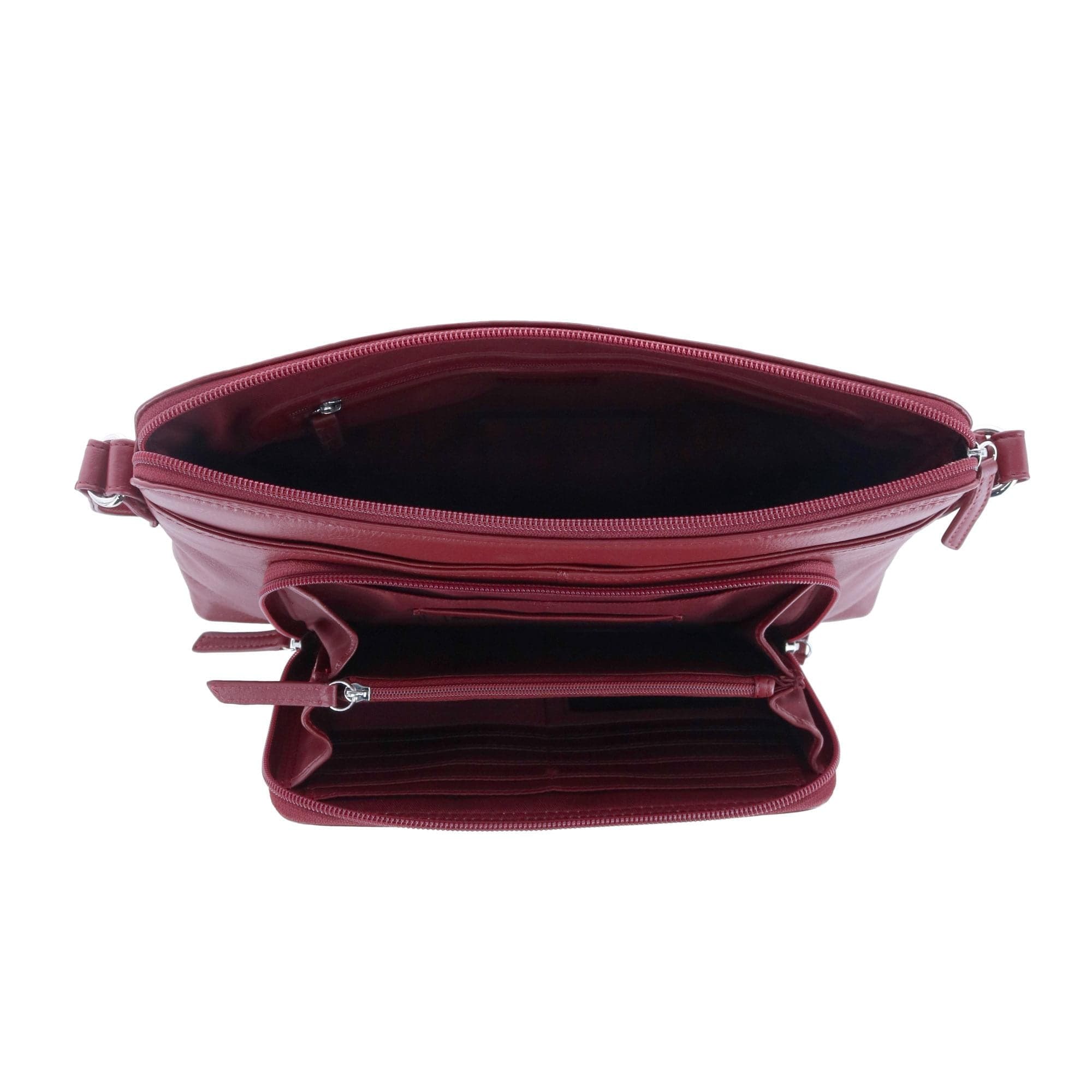 CTM® Women's Leather Shoulder Bag Purse w/ Side Organizer (Larger Version) - Merlot