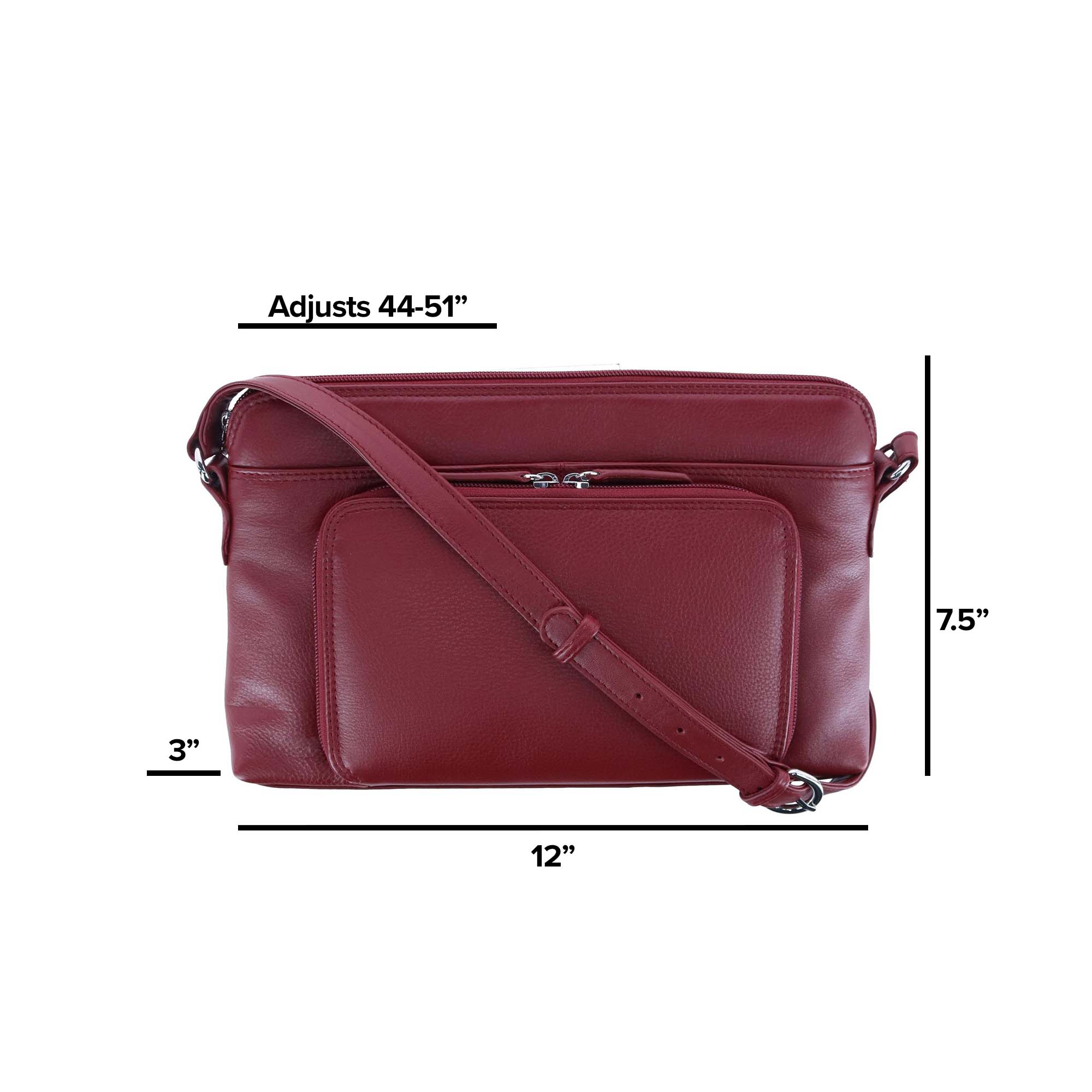 CTM® Women's Leather Shoulder Bag Purse w/ Side Organizer (Larger Version) - Merlot