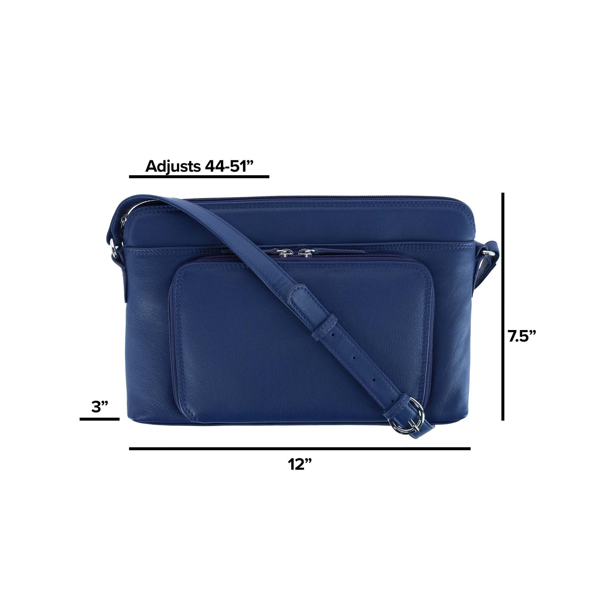CTM® Women's Leather Shoulder Bag Purse w/ Side Organizer (Larger Version) - Classic Navy