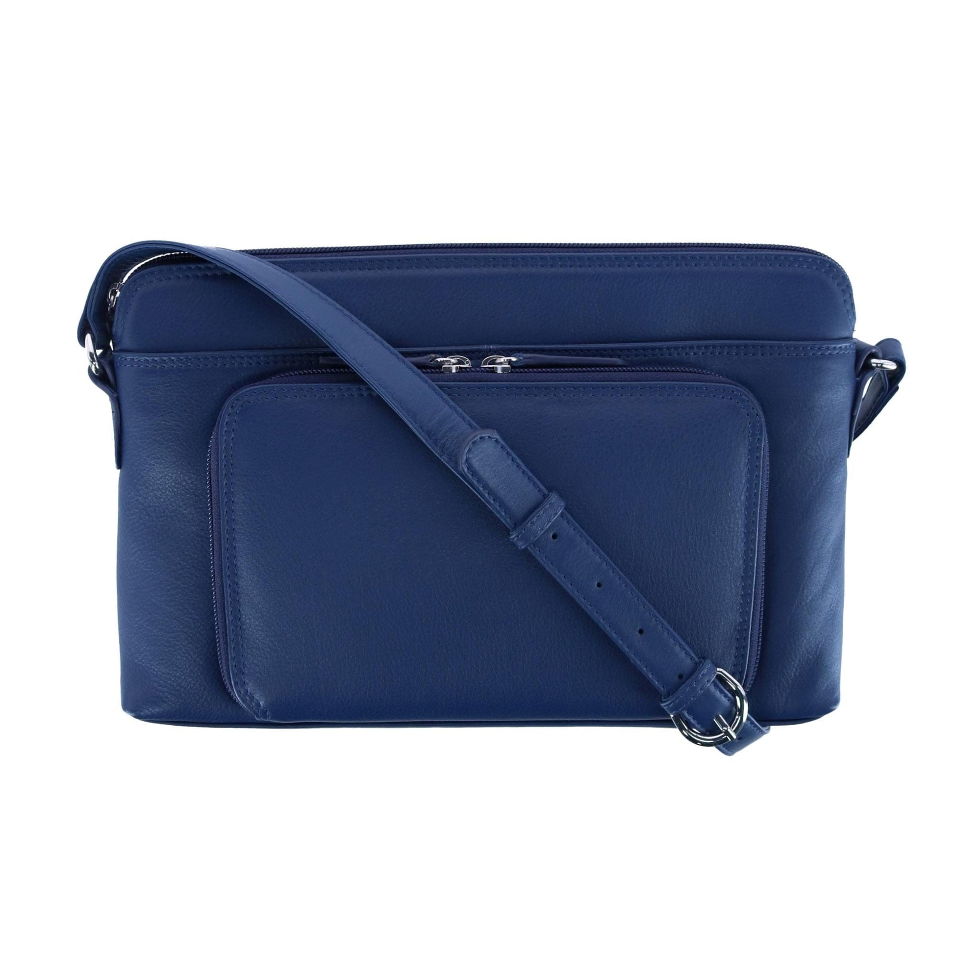 CTM® Women's Leather Shoulder Bag Purse w/ Side Organizer (Larger Version) - Classic Navy