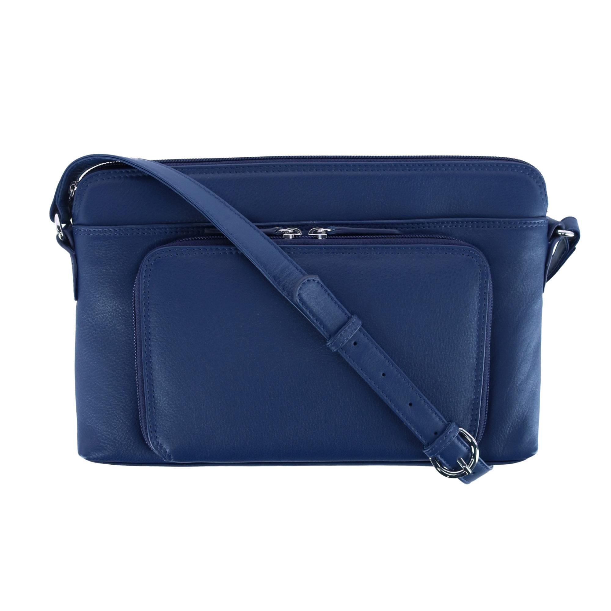 CTM® Women's Leather Shoulder Bag Purse w/ Side Organizer (Larger Version) - Classic Navy