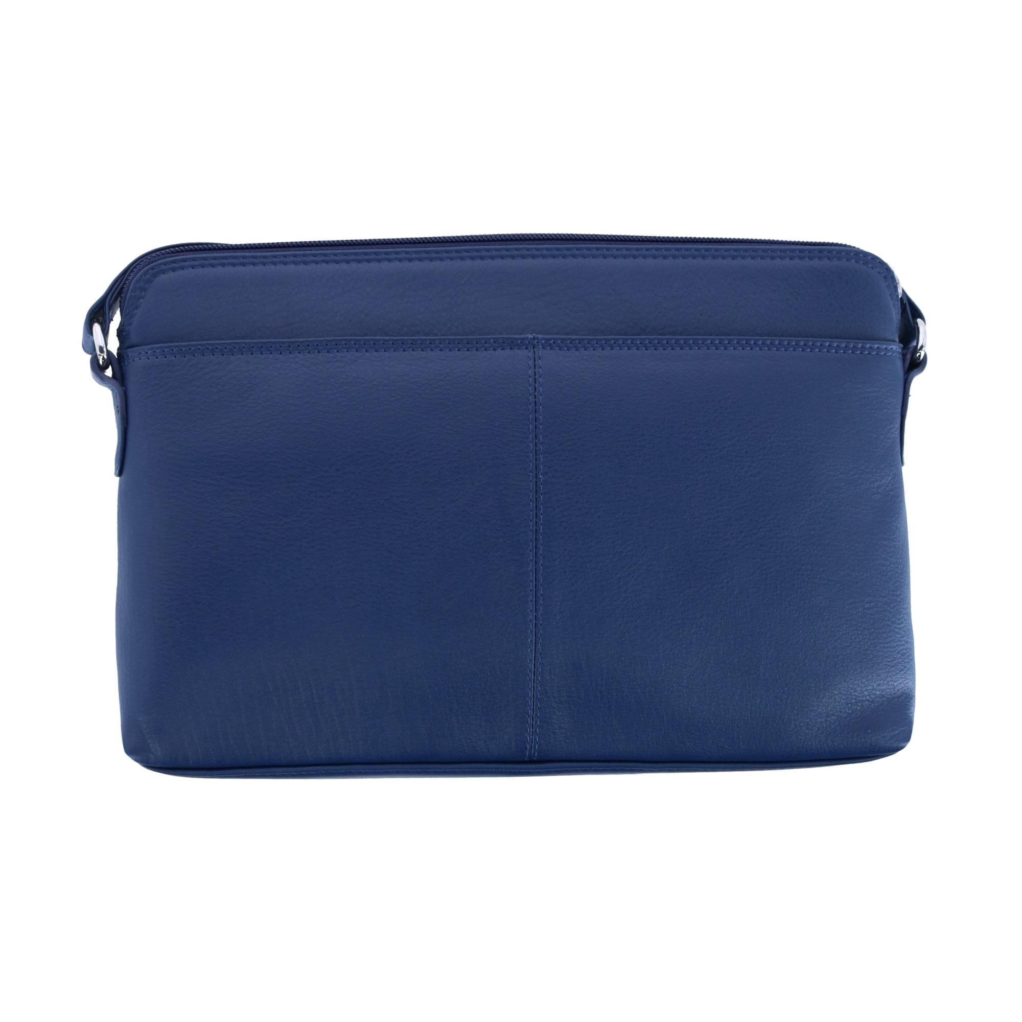 CTM® Women's Leather Shoulder Bag Purse w/ Side Organizer (Larger Version) - Classic Navy