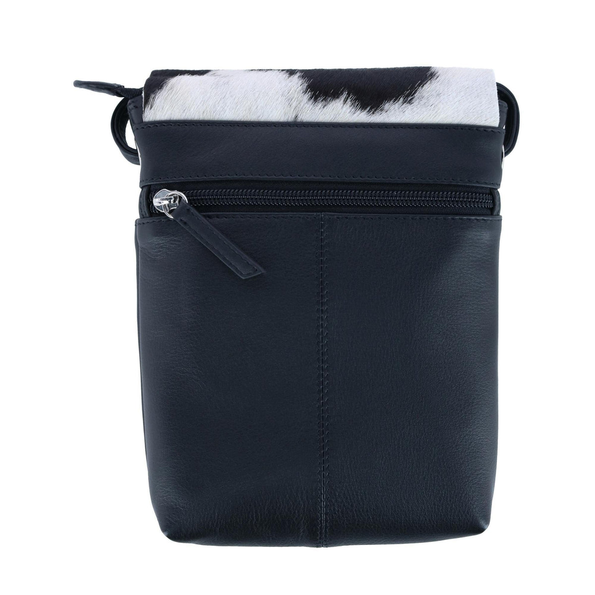 CTM® Women's Western Leather Cow Print Crossbody Purse - Black