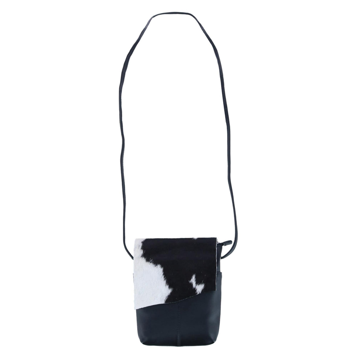 CTM® Women's Western Leather Cow Print Crossbody Purse - Black