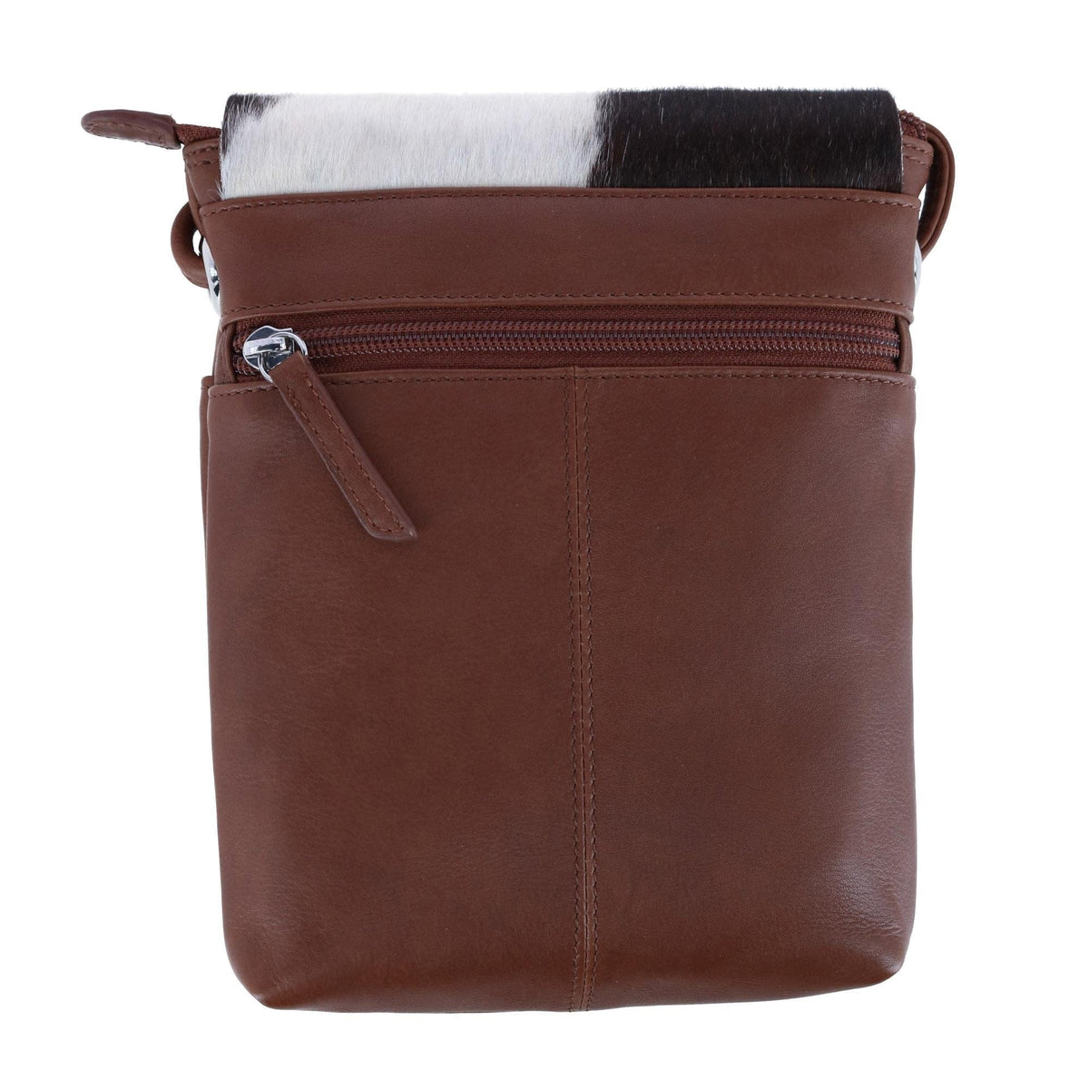 CTM® Women's Western Leather Cow Print Crossbody Purse - Toffee