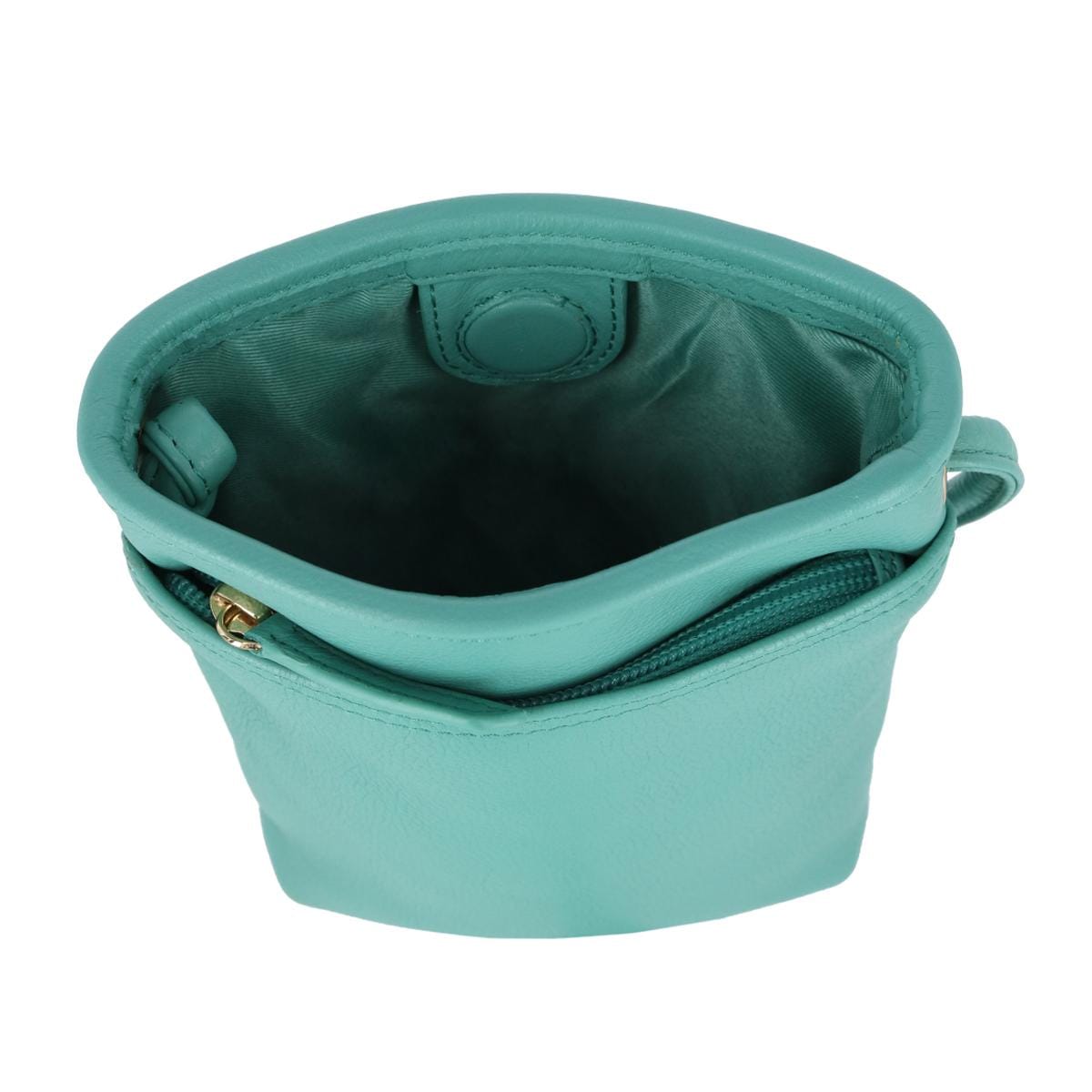 CTM® Women's Pebbled Grain Leather Open Top Mini Crossbody Bag - Teal