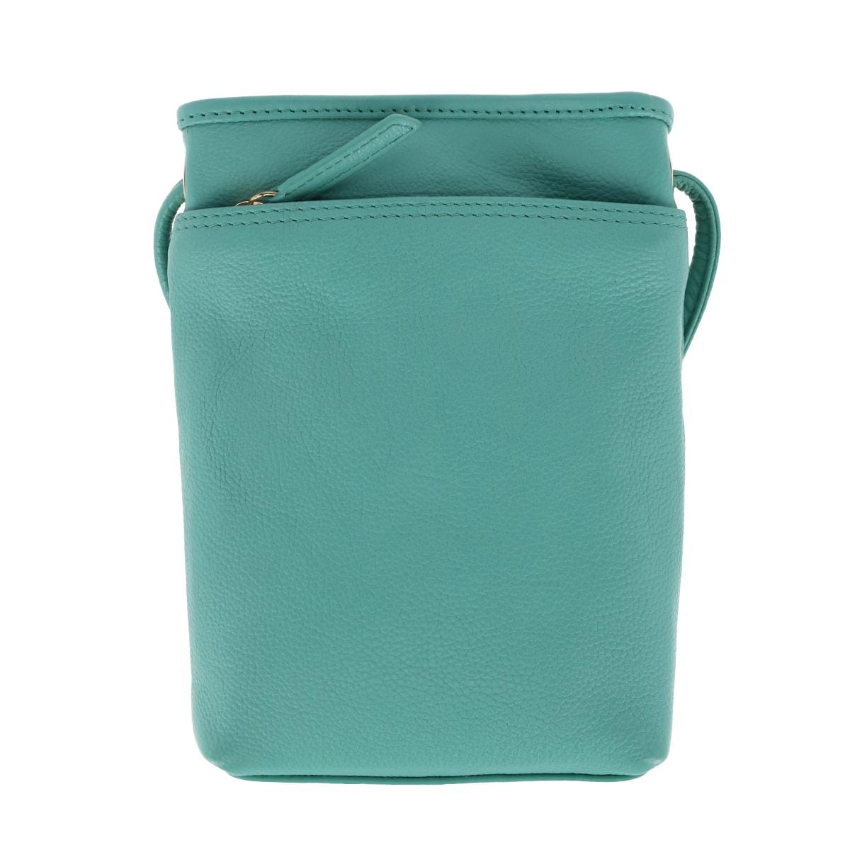 CTM® Women's Pebbled Grain Leather Open Top Mini Crossbody Bag - Teal
