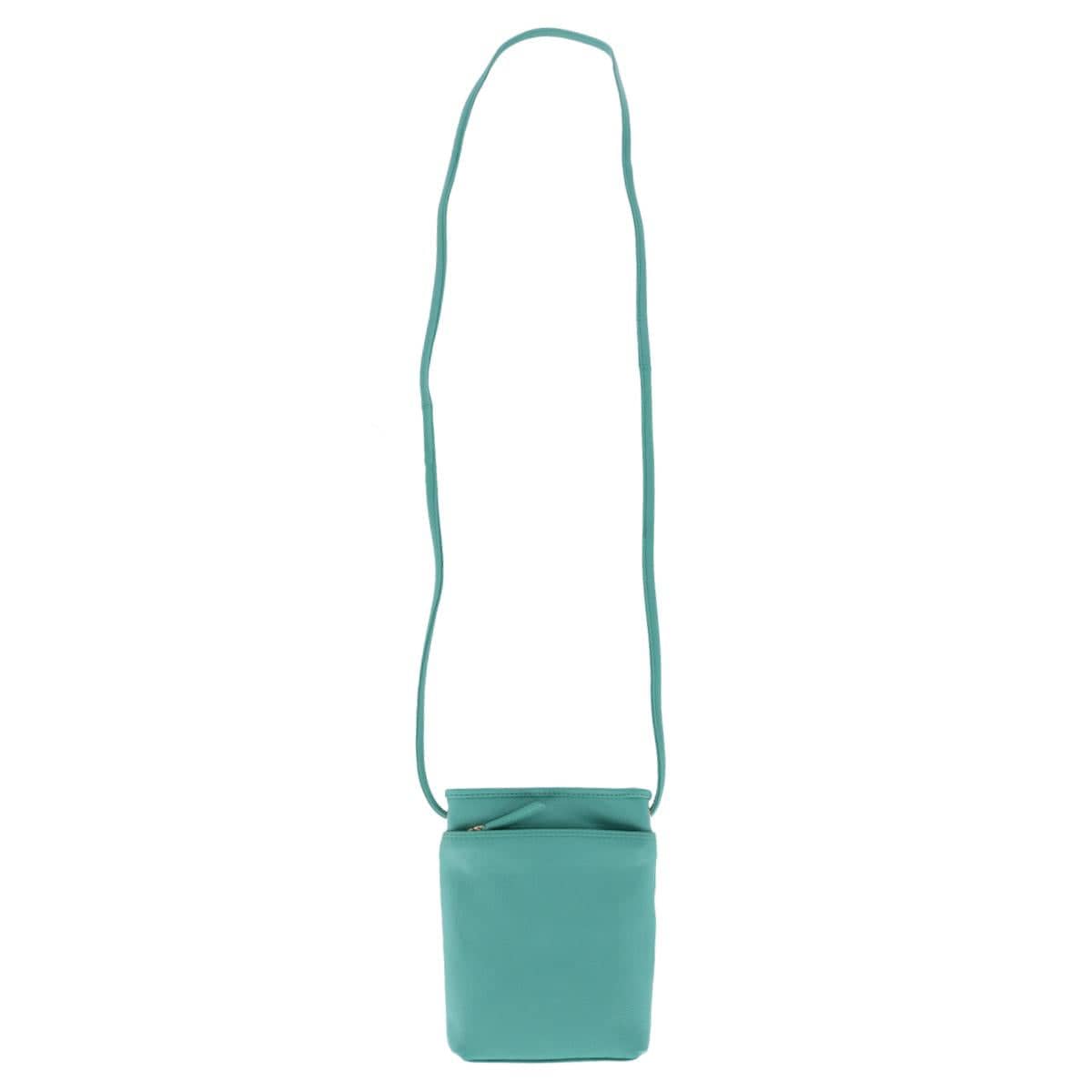 CTM® Women's Pebbled Grain Leather Open Top Mini Crossbody Bag - Teal