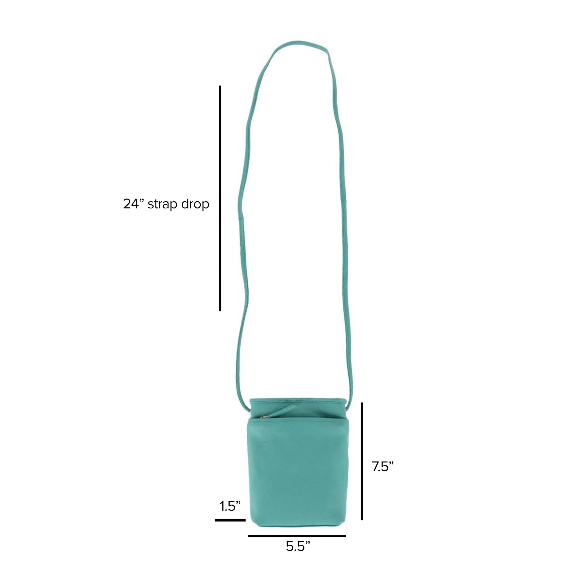 CTM® Women's Pebbled Grain Leather Open Top Mini Crossbody Bag - Teal