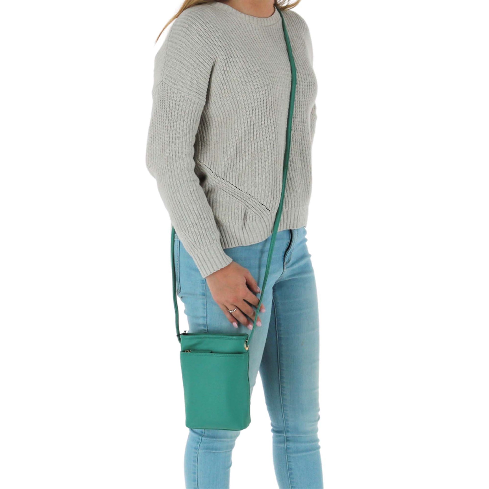 CTM® Women's Pebbled Grain Leather Open Top Mini Crossbody Bag - Teal