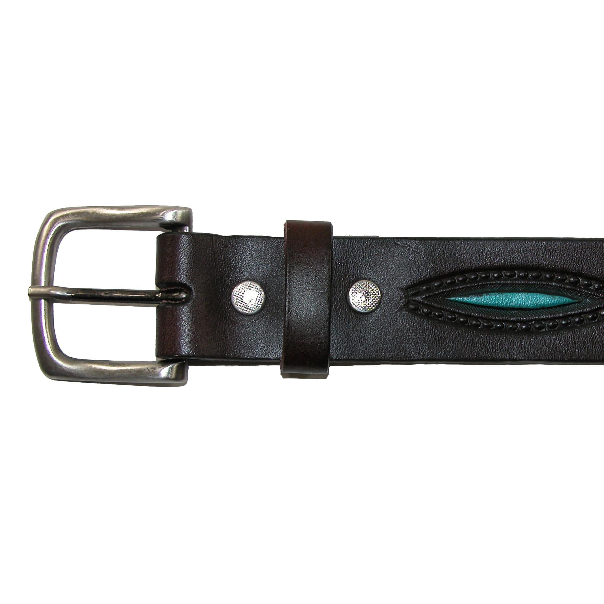 CTM® Men's Oil Tanned Leather Belt with Embossed Turquoise Accents - Tan