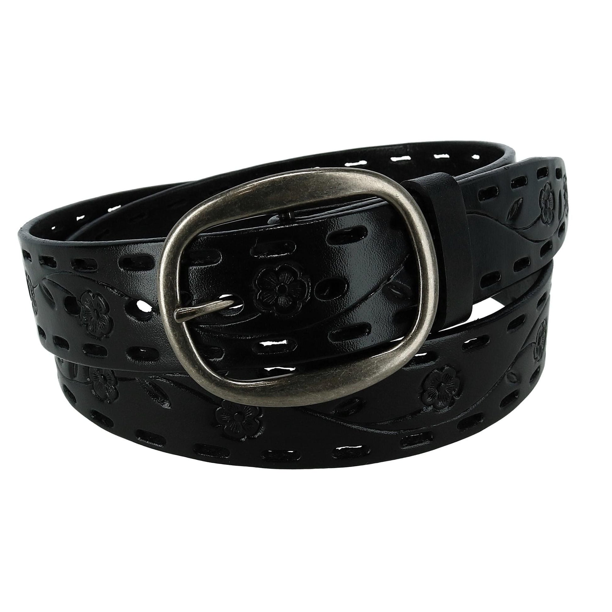 CTM® Women's Center Bar Buckle Belt with Flowers