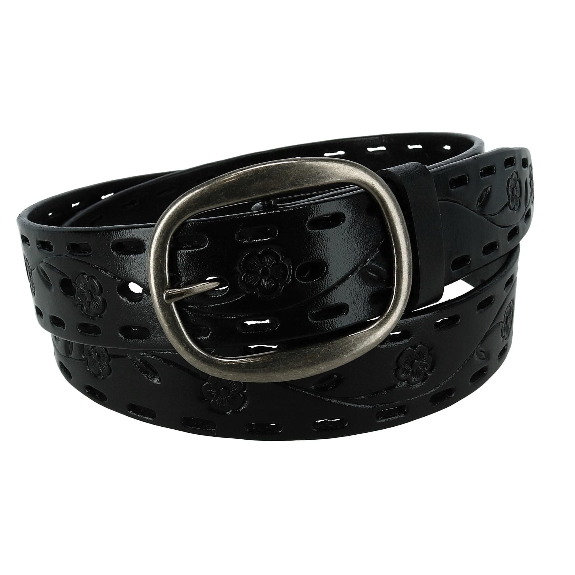 CTM® Women's Center Bar Buckle Belt with Flowers
