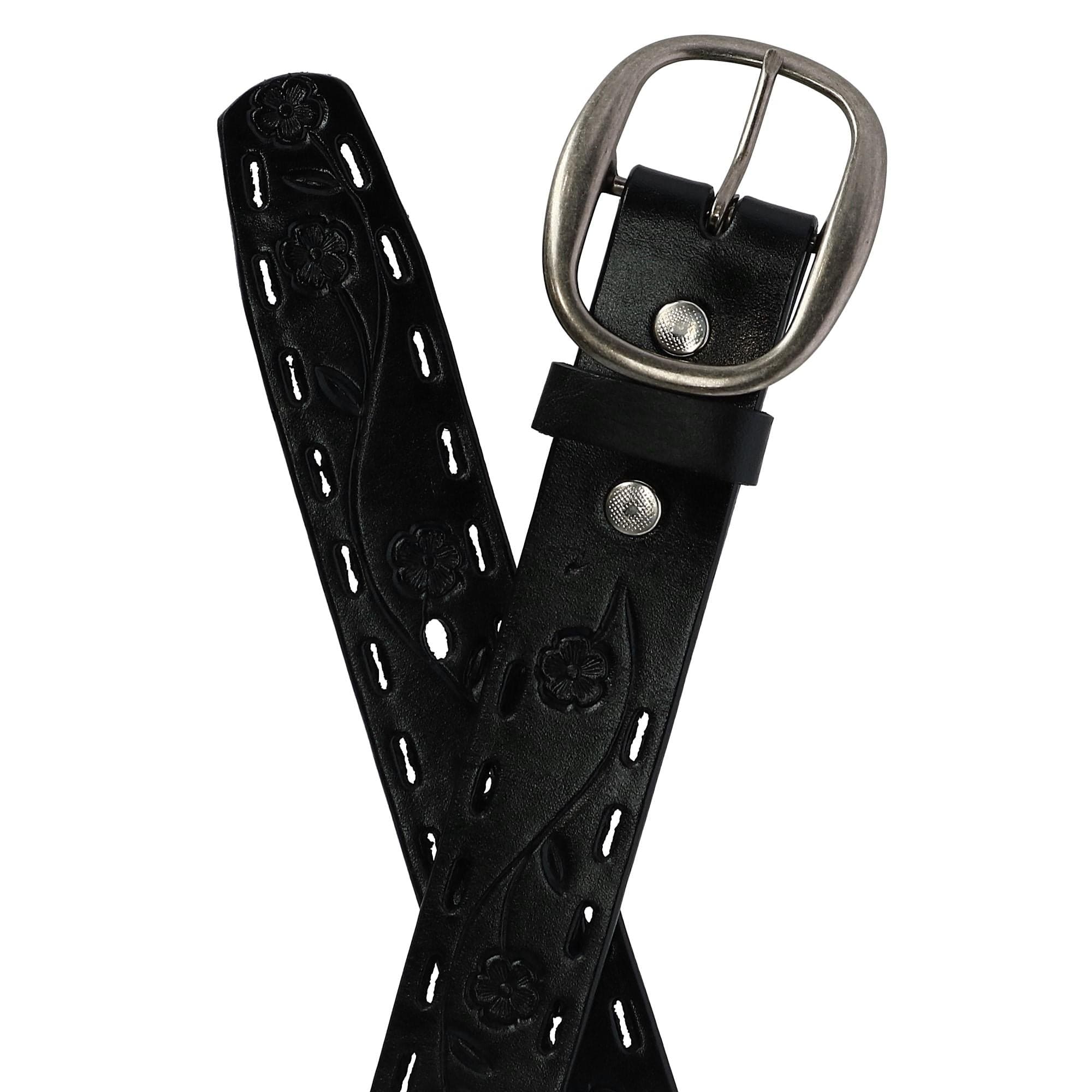 CTM® Women's Center Bar Buckle Belt with Flowers - Black