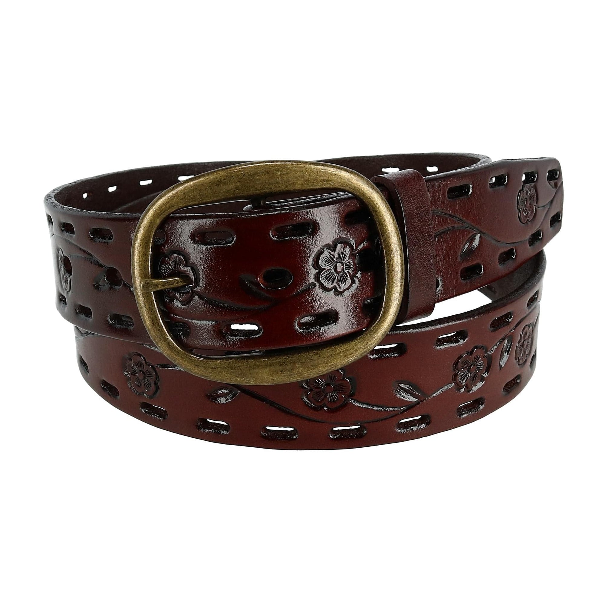 CTM® Women's Center Bar Buckle Belt with Flowers