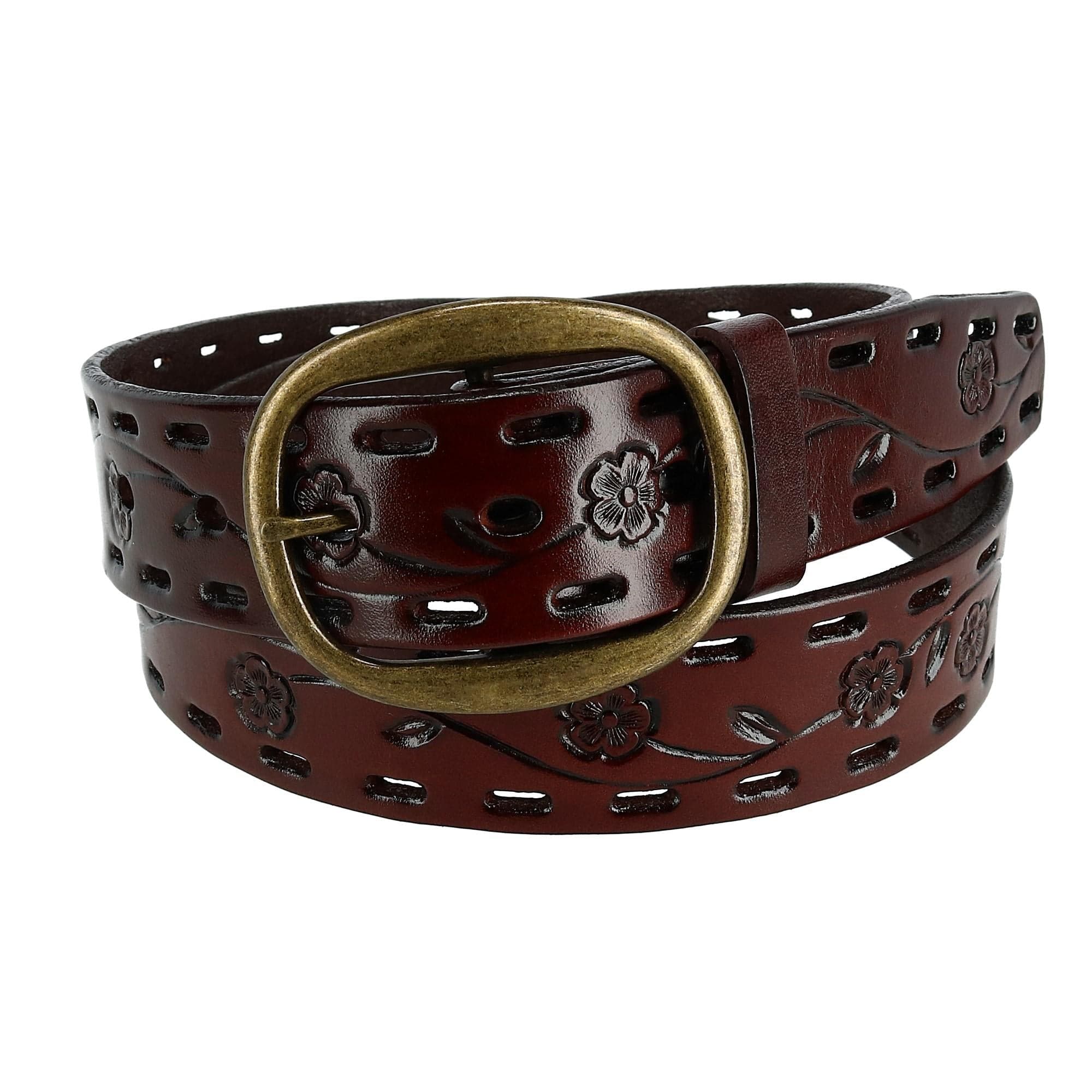 CTM® Women's Center Bar Buckle Belt with Flowers