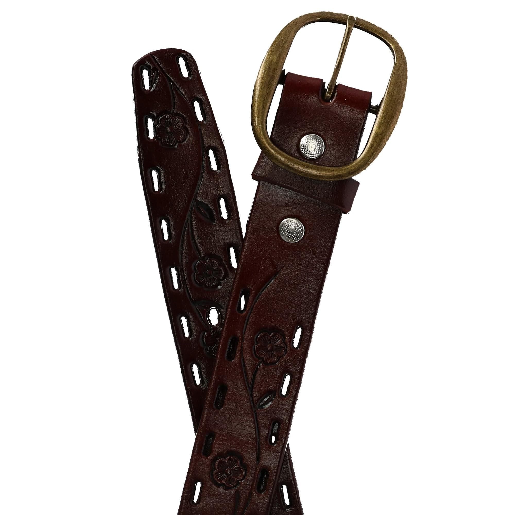 CTM® Women's Center Bar Buckle Belt with Flowers - Brown