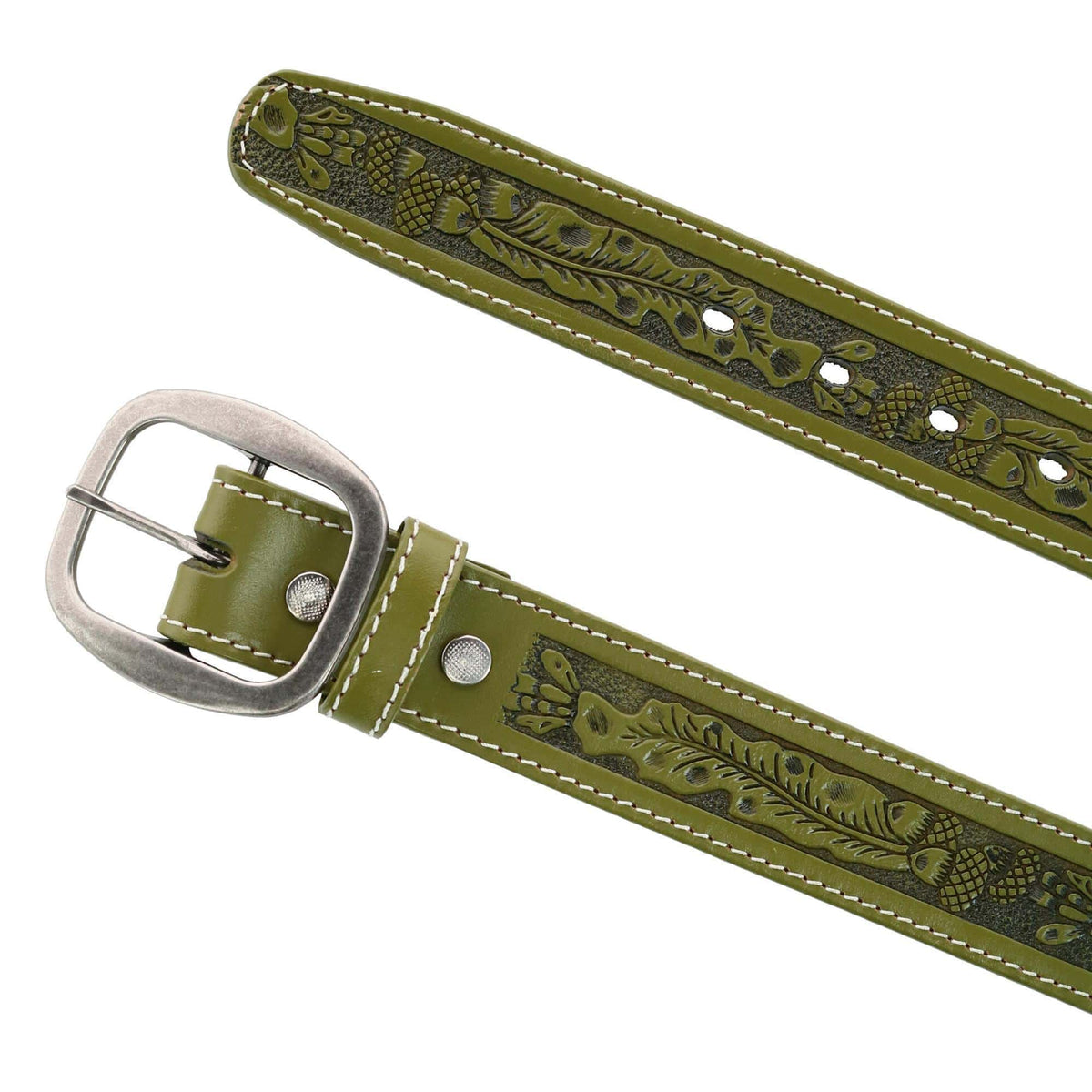 CTM® Leather Western Embossed Belt with Removable Buckle - Olive Green