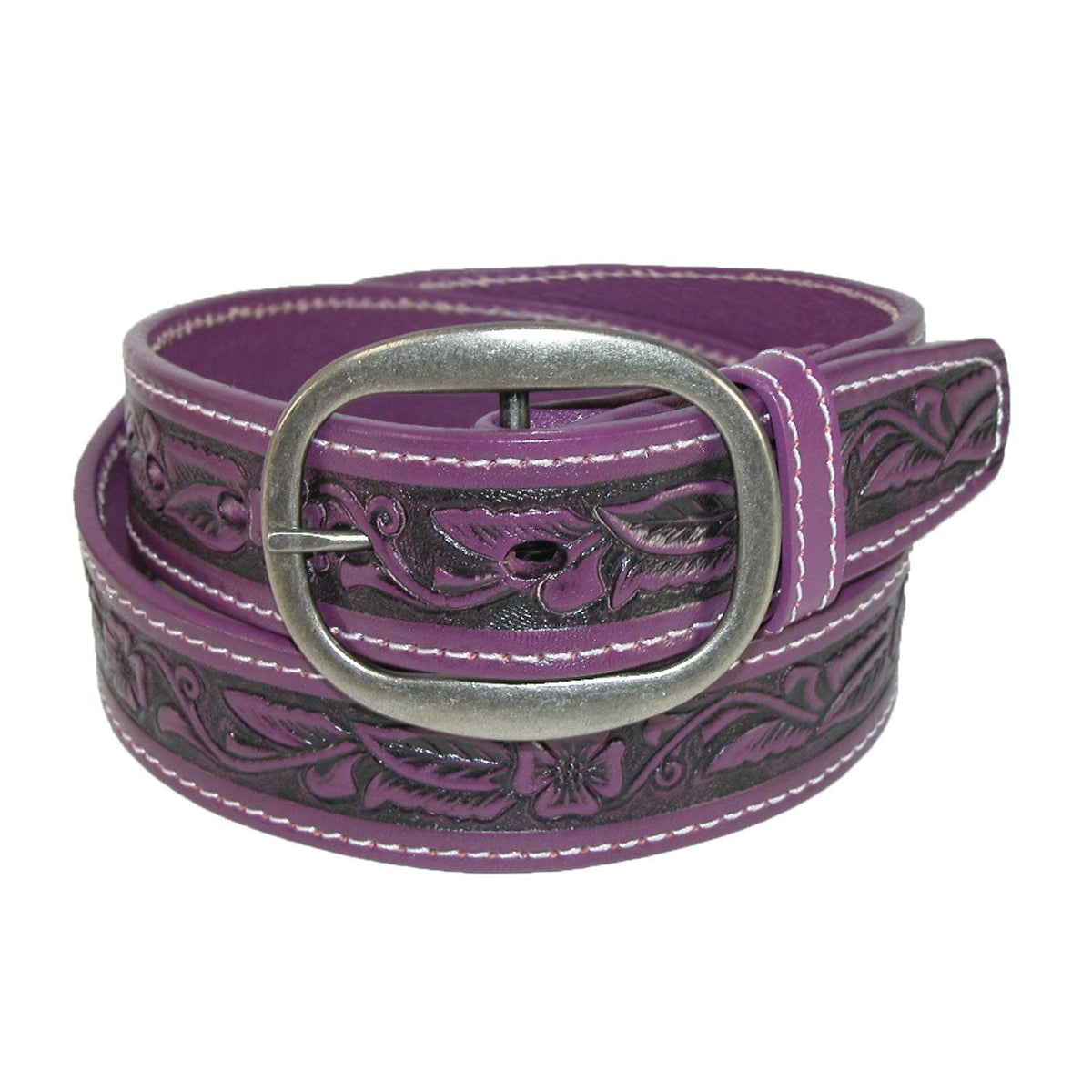 CTM® Leather Western Embossed Belt with Removable Buckle - Purple