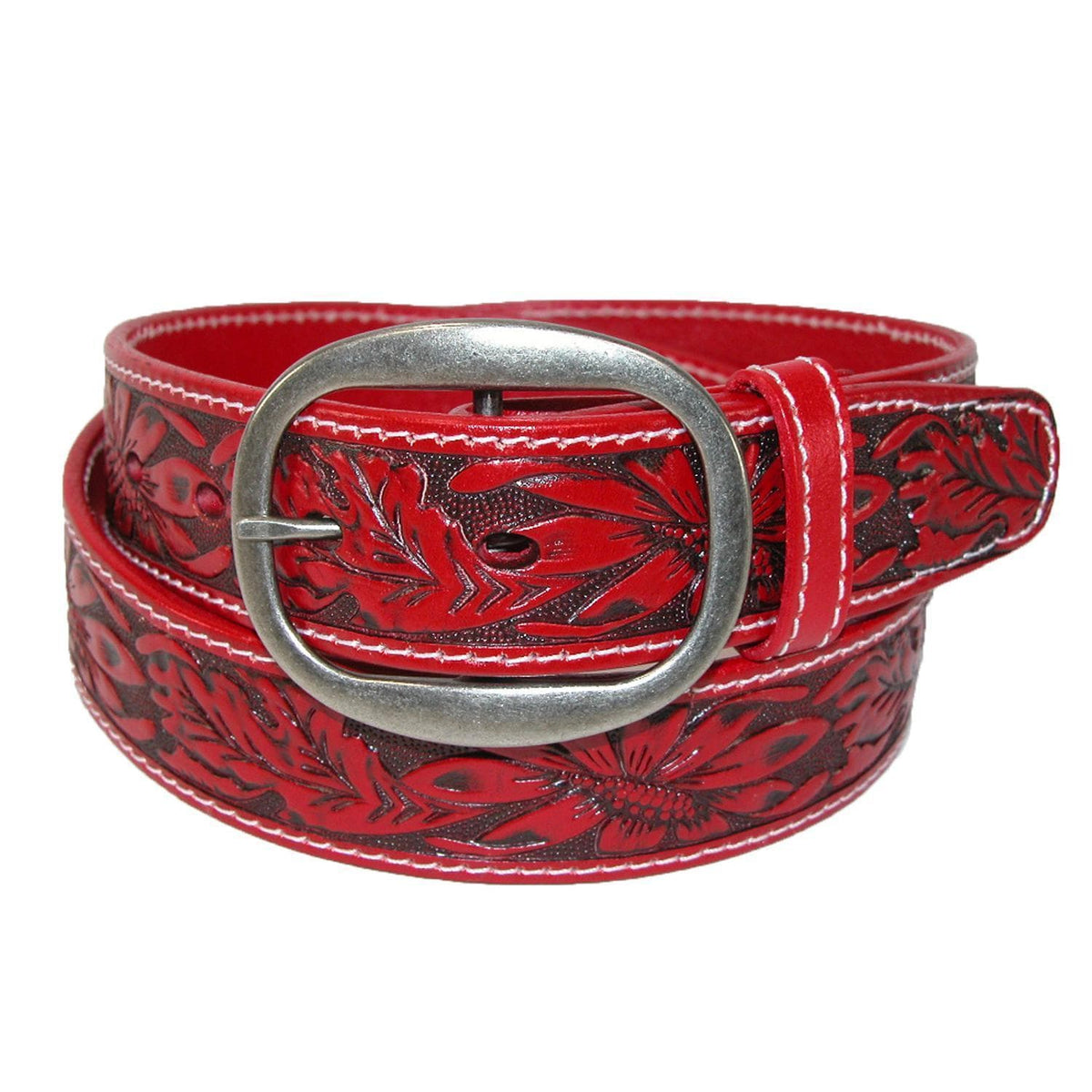 CTM® Leather Western Embossed Belt with Removable Buckle - Red