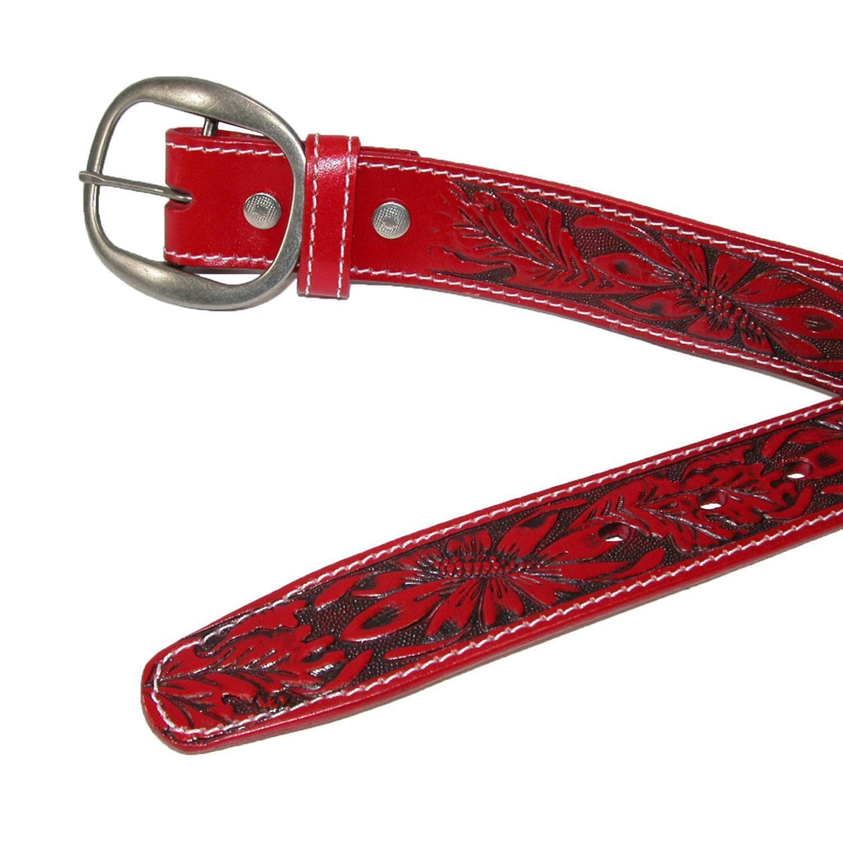 CTM® Leather Western Embossed Belt with Removable Buckle - Red