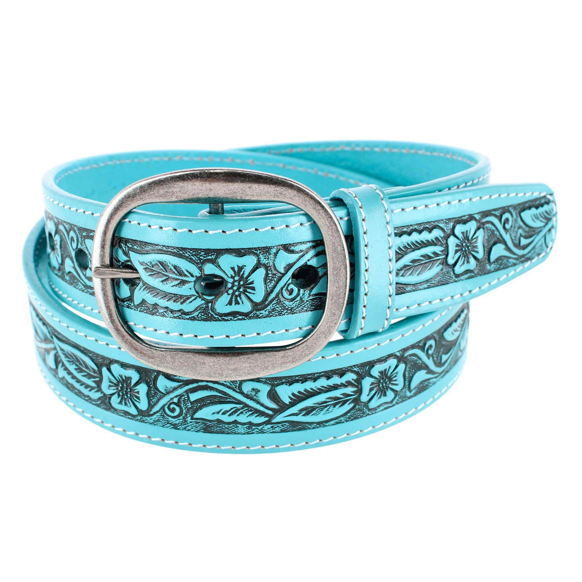 CTM® Leather Western Embossed Belt with Removable Buckle