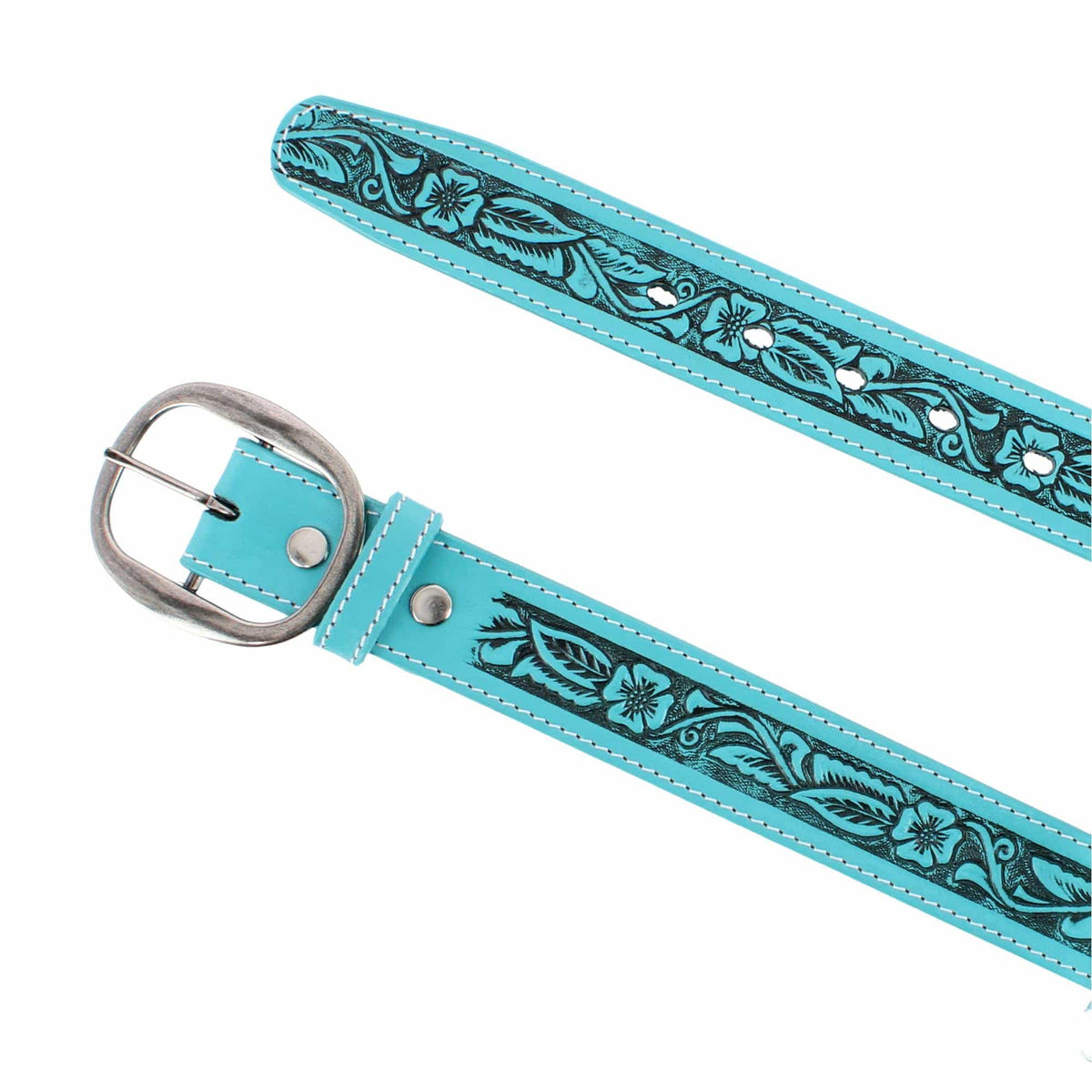 CTM® Leather Western Embossed Belt with Removable Buckle - Turquoise