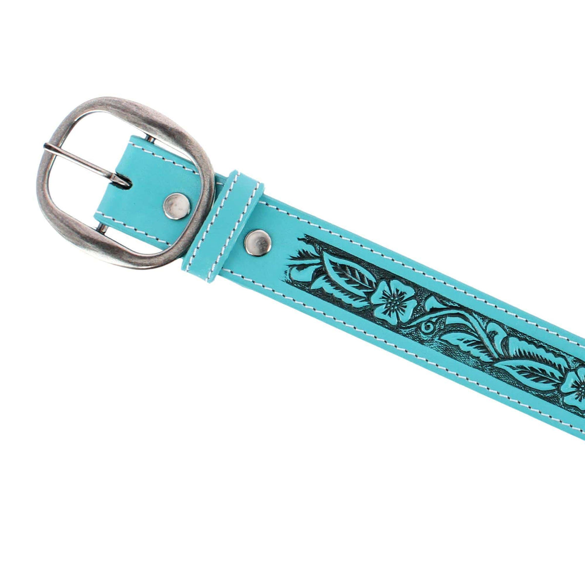 CTM® Leather Western Embossed Belt with Removable Buckle - Turquoise