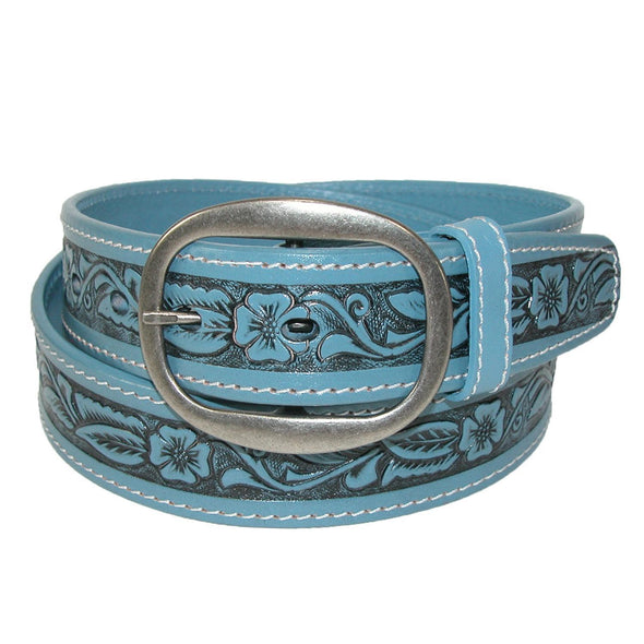 CTM Leather Western Embossed Belt With Removable Buckle – 1 3/8" Wide, Size 40, Red