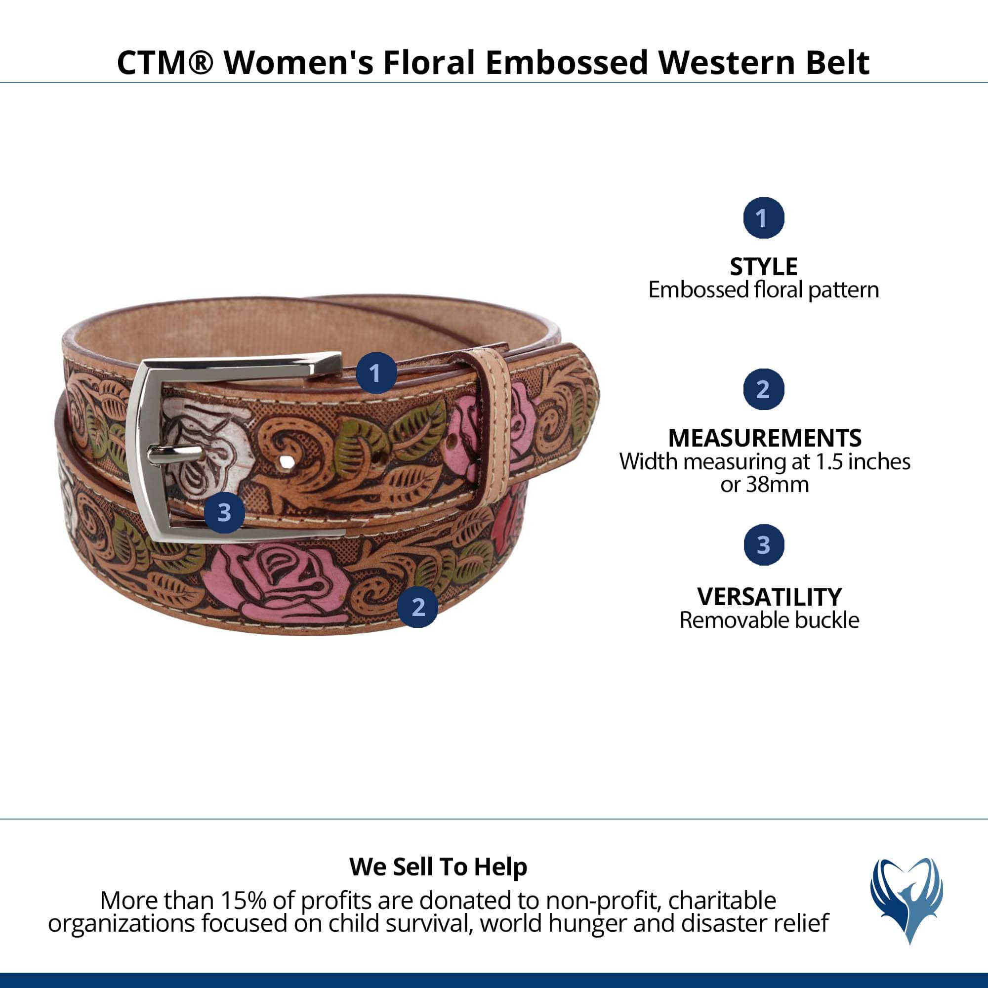 CTM® Women's Floral Embossed Western Belt - Tan