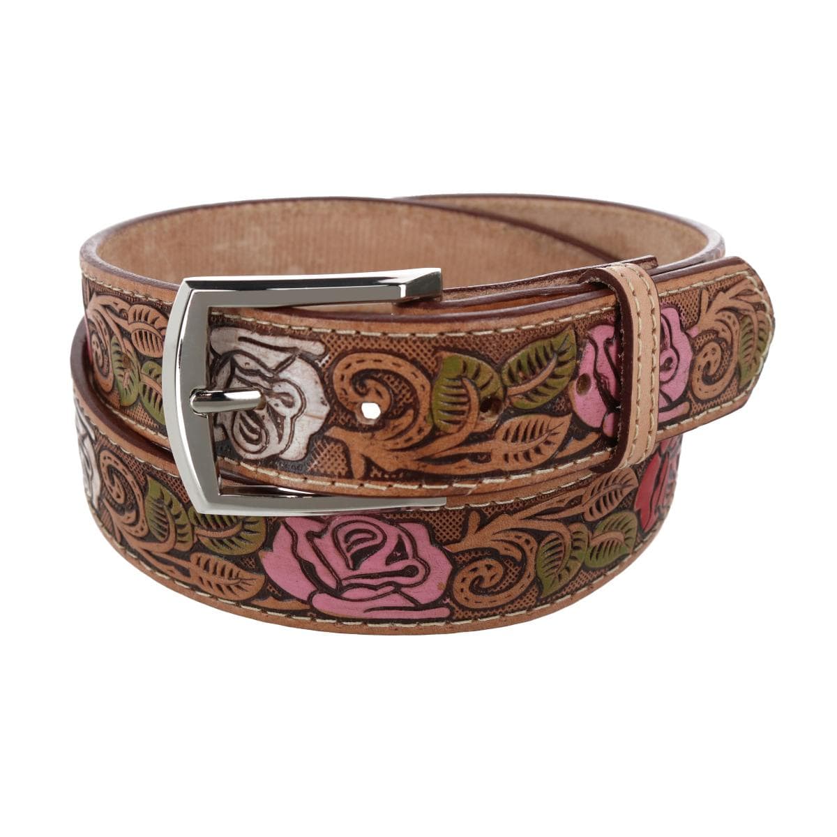 CTM® Women's Floral Embossed Belt with Western Buckle - Women's Floral Embossed Belt with Western Buckle