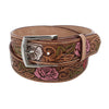 Women's Floral Embossed Belt with Western Buckle