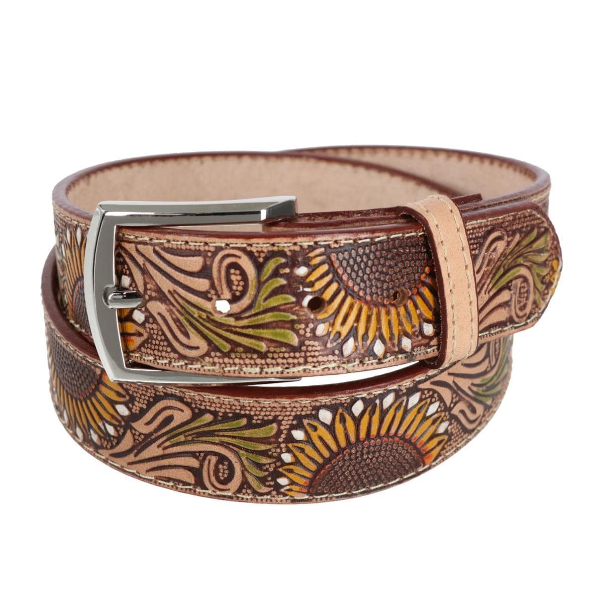 CTM® Women's 1.5 Inch Wide Sunflower Embossed Western Belt