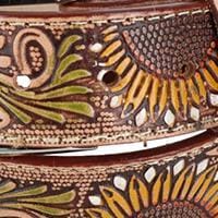 CTM® Women's 1.5 Inch Wide Sunflower Embossed Western Belt - Tan
