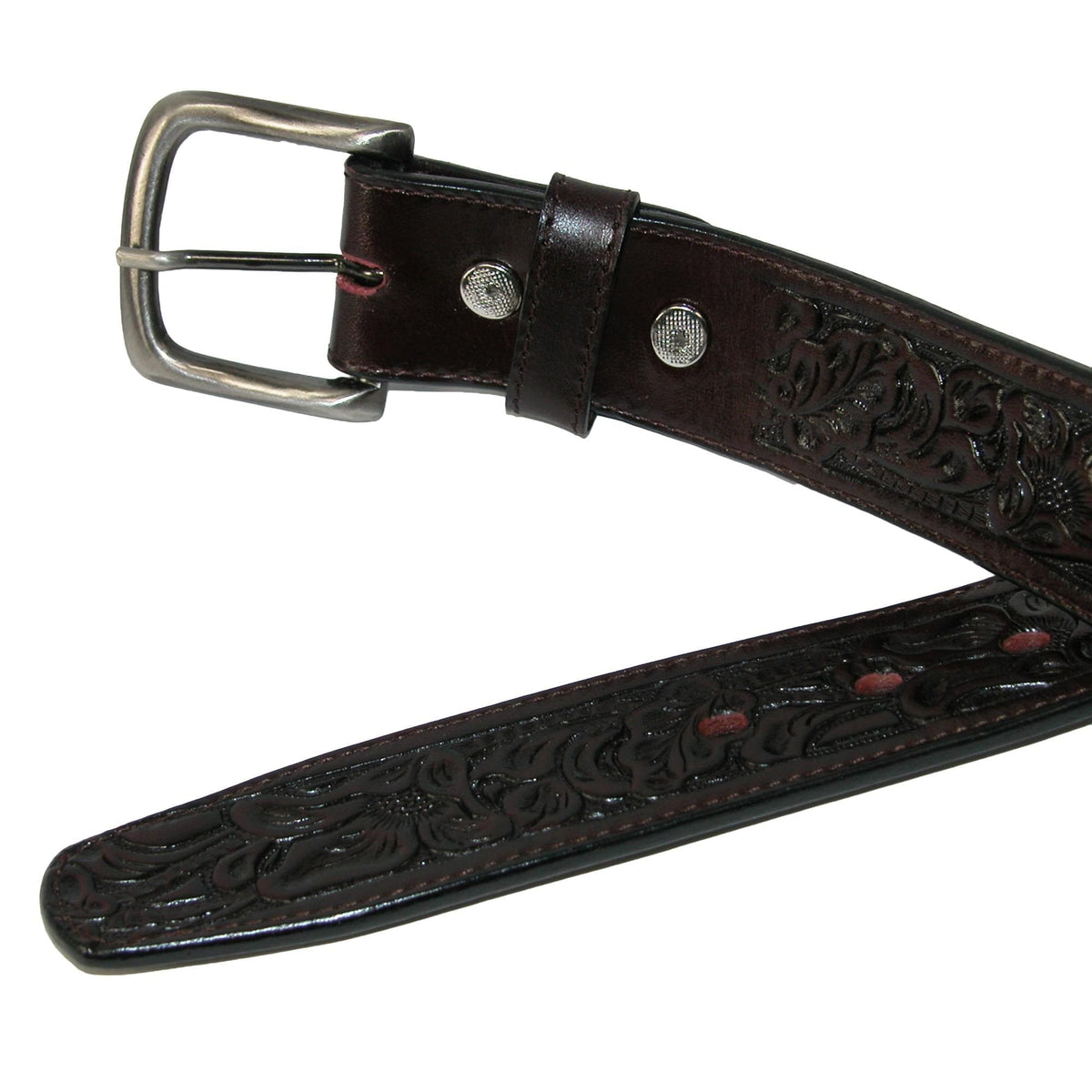 CTM® Embossed Leather Money Belt with Removable Buckle - Brown