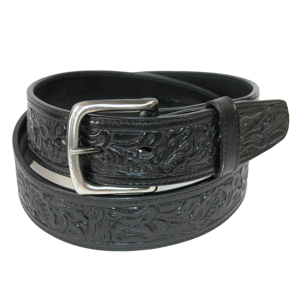 CTM® Embossed Leather Money Belt with Removable Buckle - Embossed Leather Money Belt with Removable Buckle
